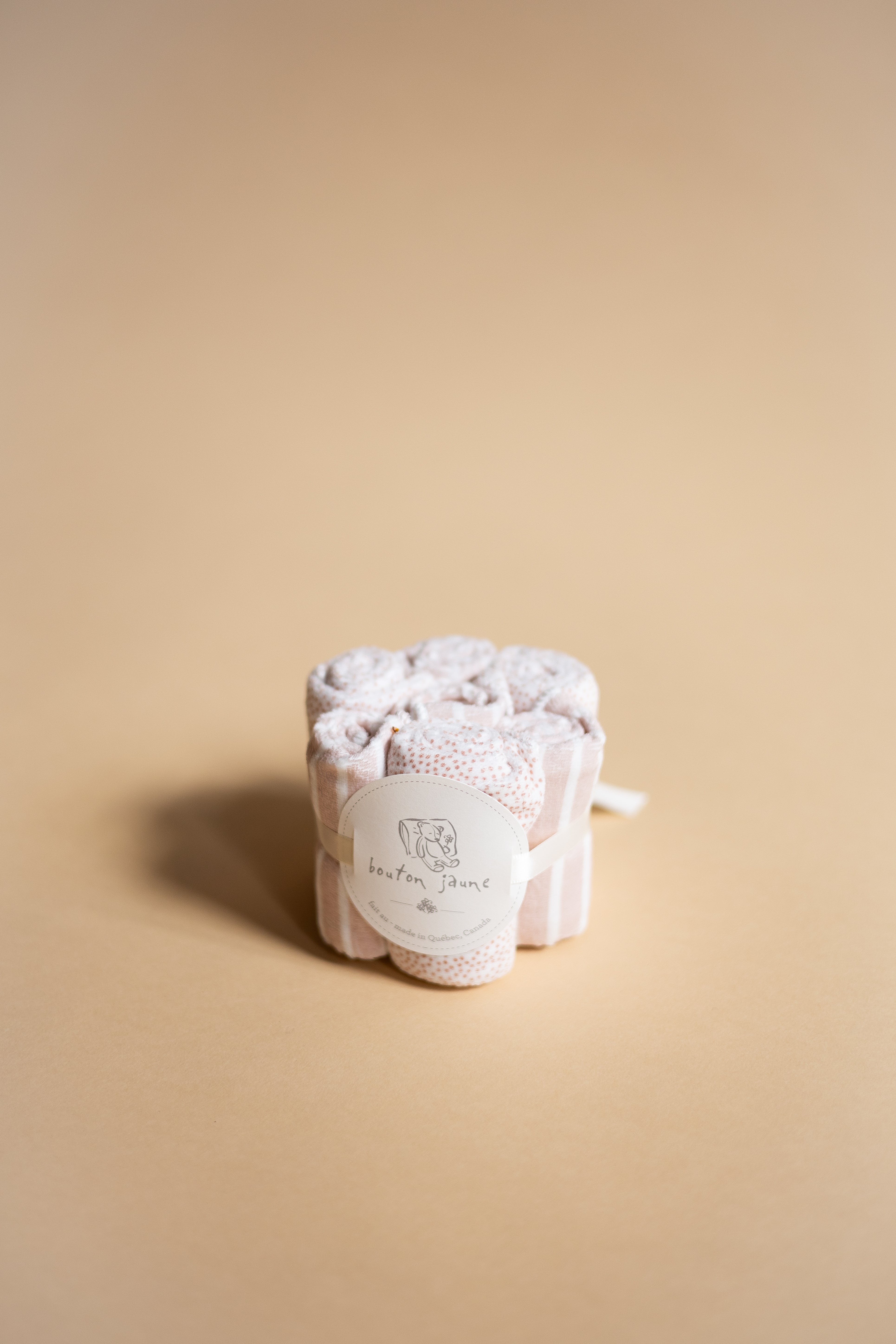 Ensemble de débarbouillettes en ratine de velours | Picotin rose & crème