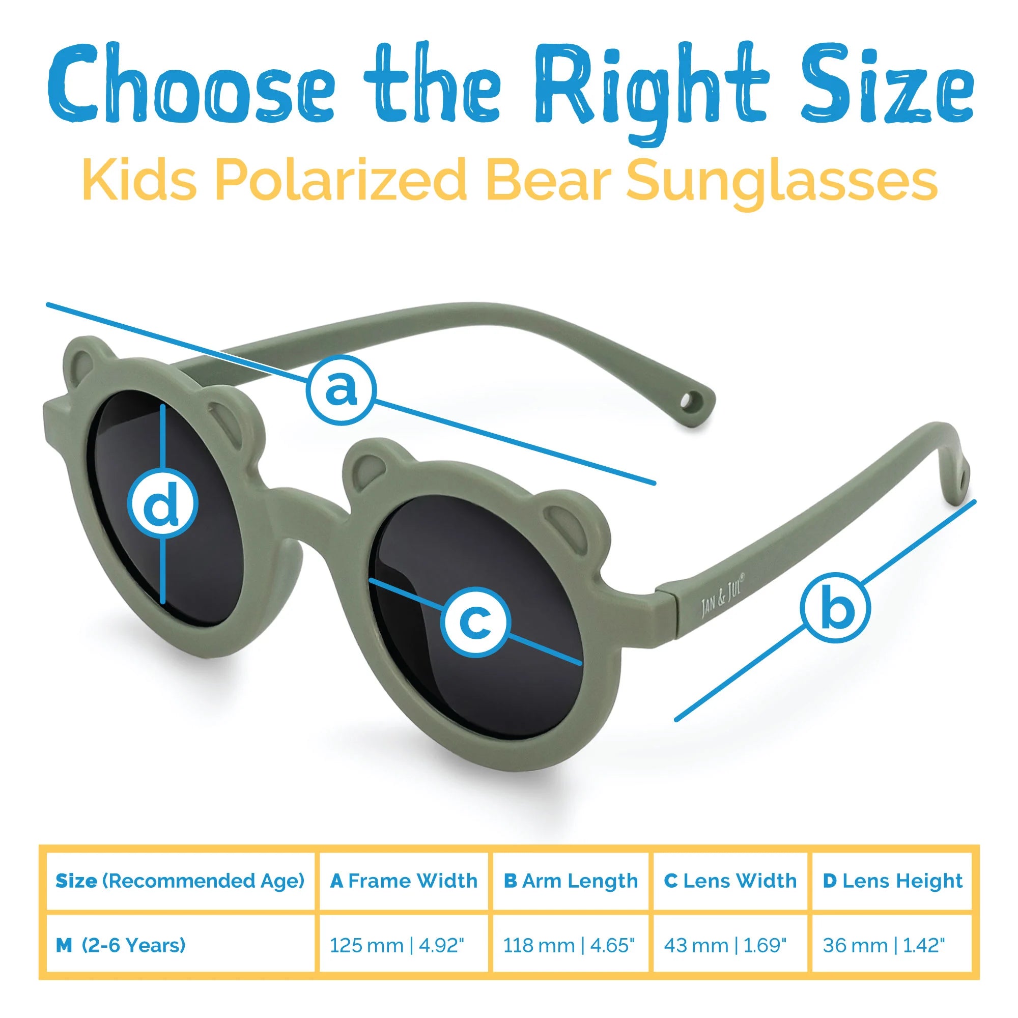 Lunettes de soleil polarisées ourson pour enfants | Vert crocodile