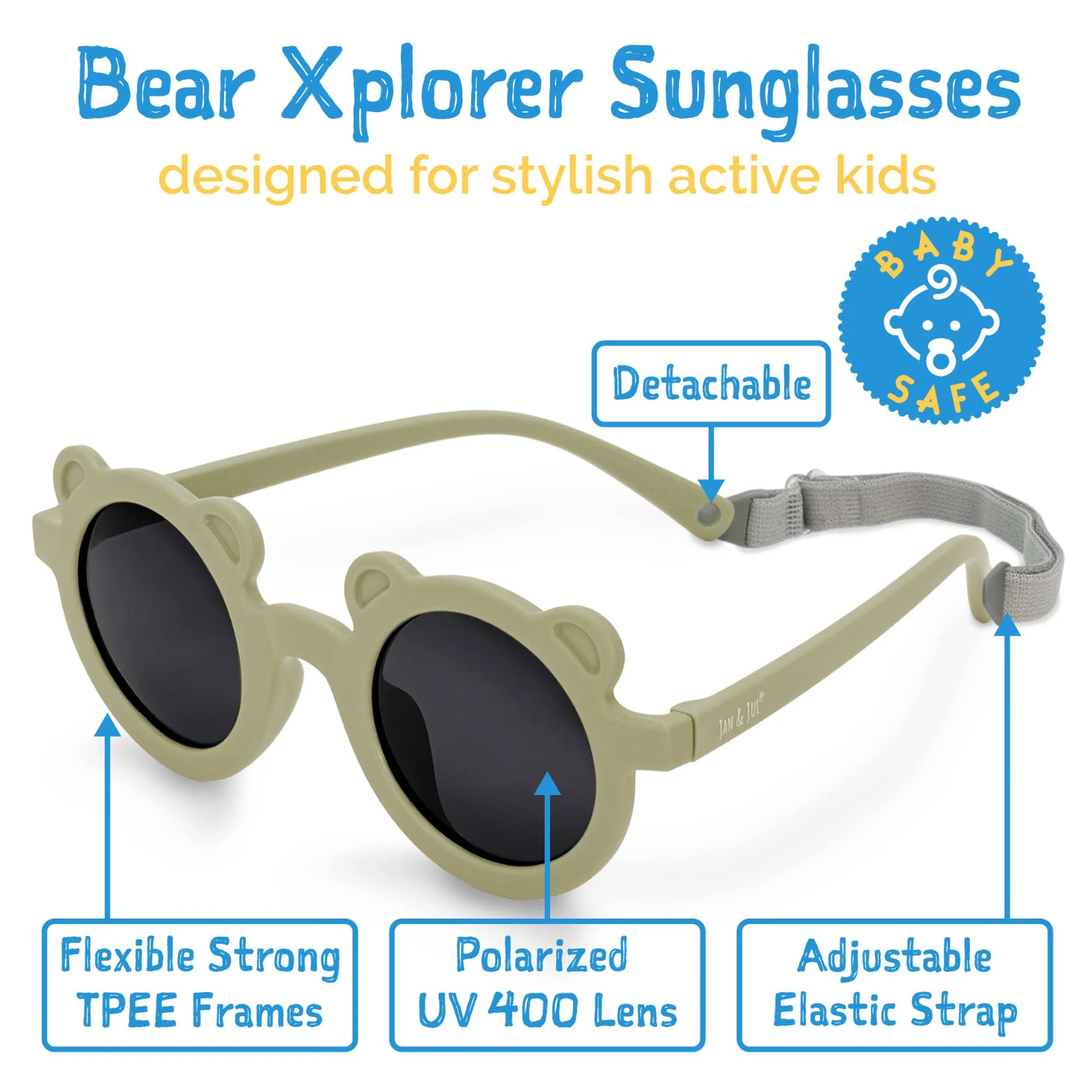 Kids Polarized Bear Sunglasses | Olive Khaki