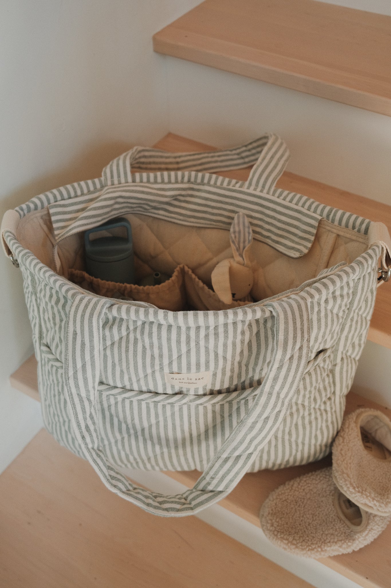 Sac à couches en coton biologique | Ligné sauge