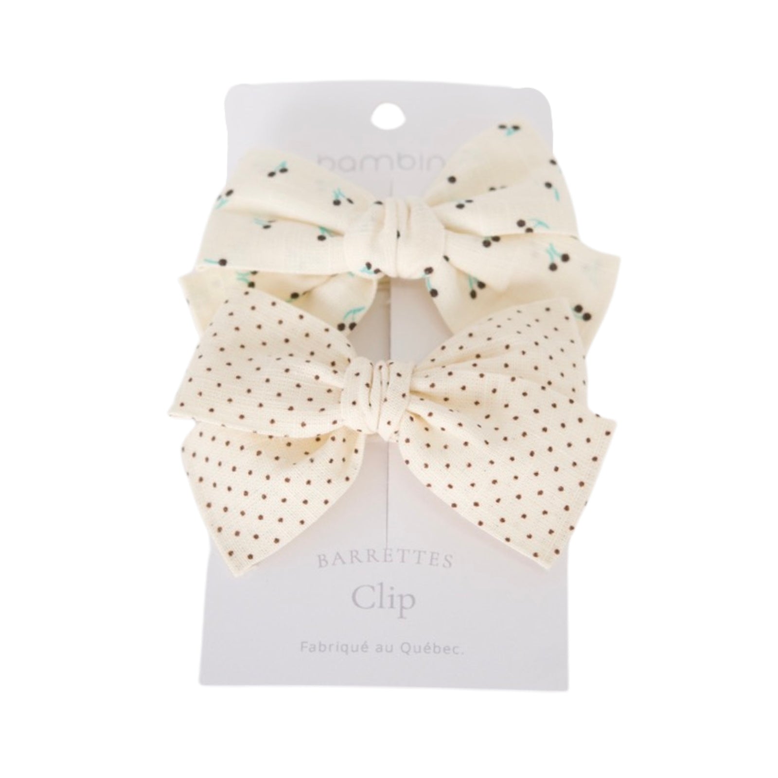 Duo de barrettes en tissu pour enfants | Crème à pois & cerise