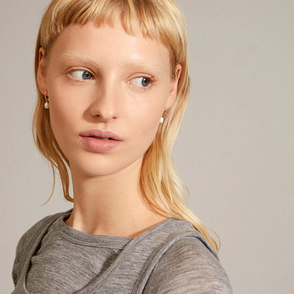 Boucles d'oreilles en or recyclé | Anneaux perle Berthe