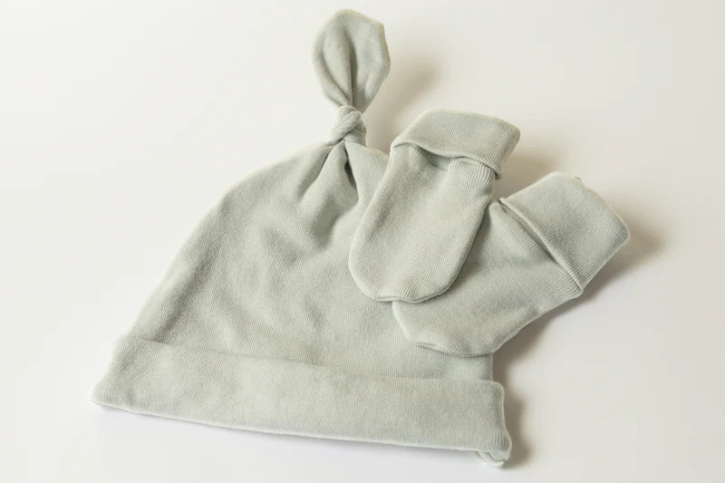Ensemble de mitaines & chapeau | Coton organique | Sauge