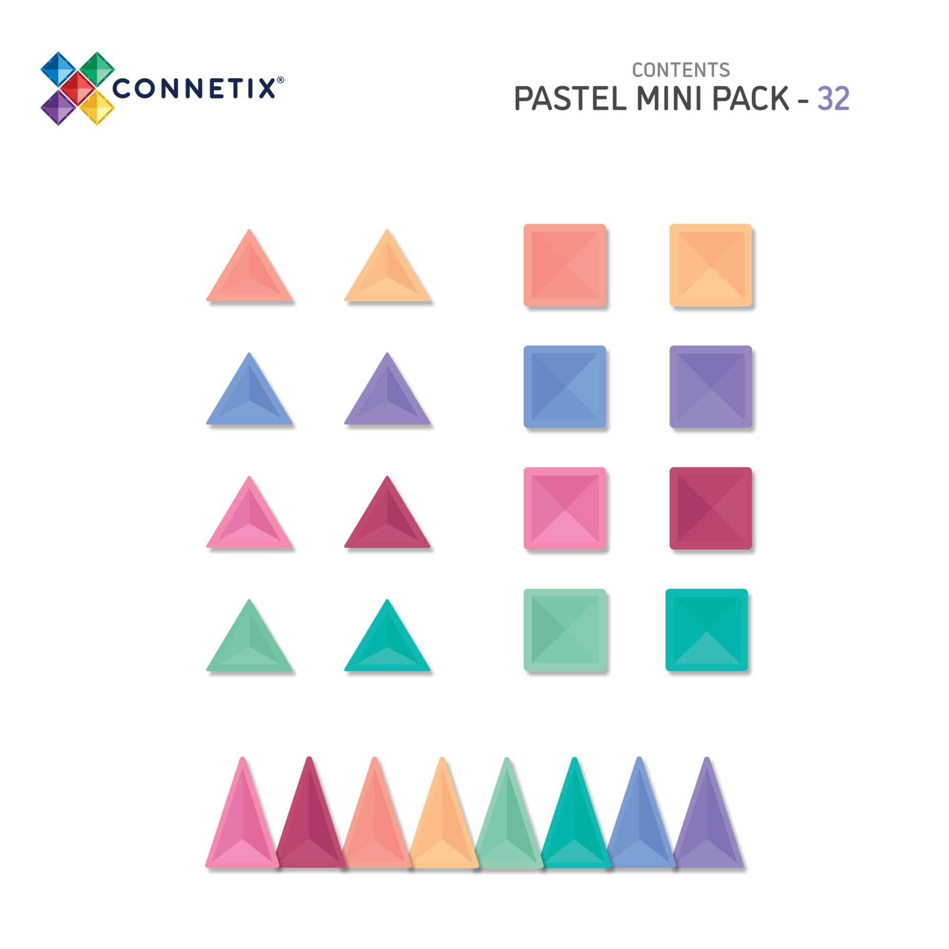 Tuiles magnétiques Connetix | Pastel mini pack | 32 pc