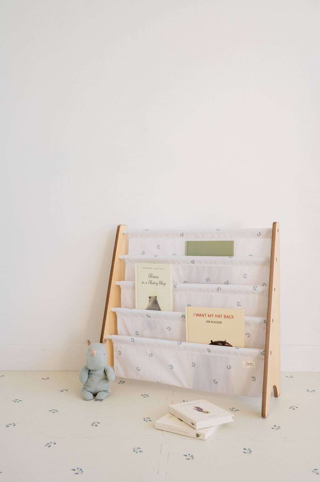 Porte-livres pour enfants en tissu recyclé - Couleurs bleuets: Myrtille ivoire