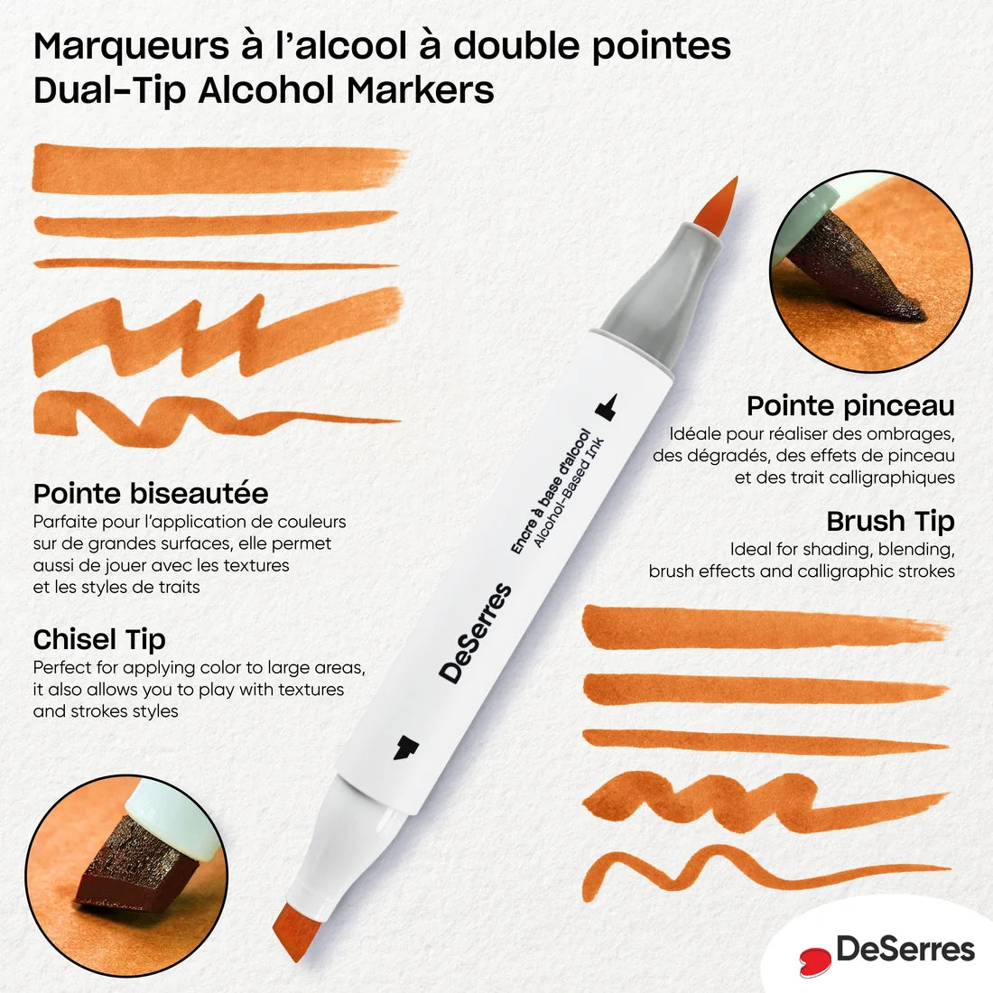 Ensemble de 6 marqueurs à l'alcool double pointe | Couleurs primaires