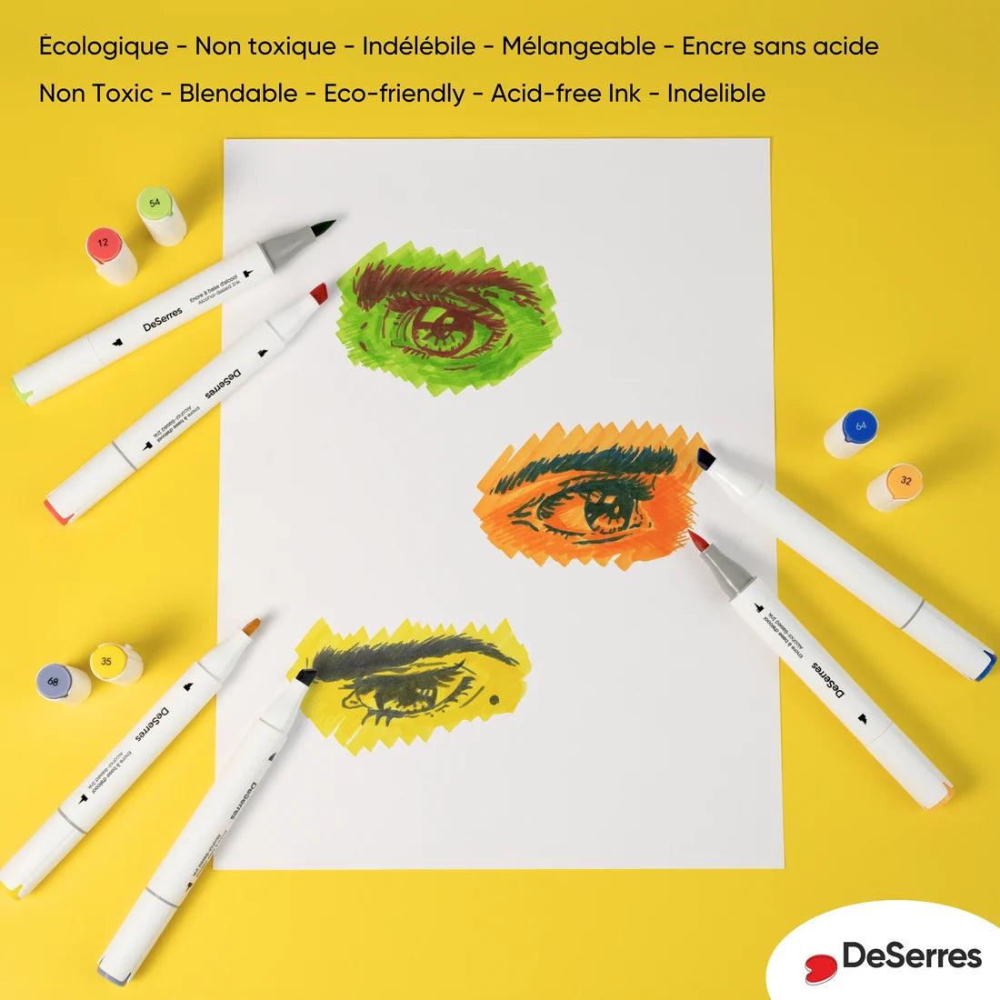 Ensemble de 6 marqueurs à l'alcool double pointe | Couleurs primaires