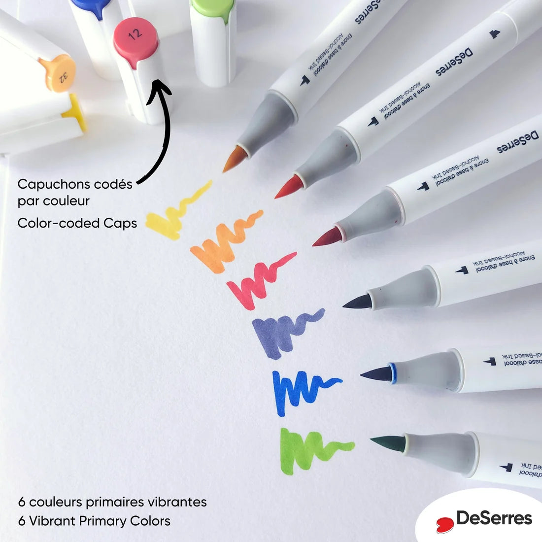 Ensemble de 6 marqueurs à l'alcool double pointe | Couleurs primaires
