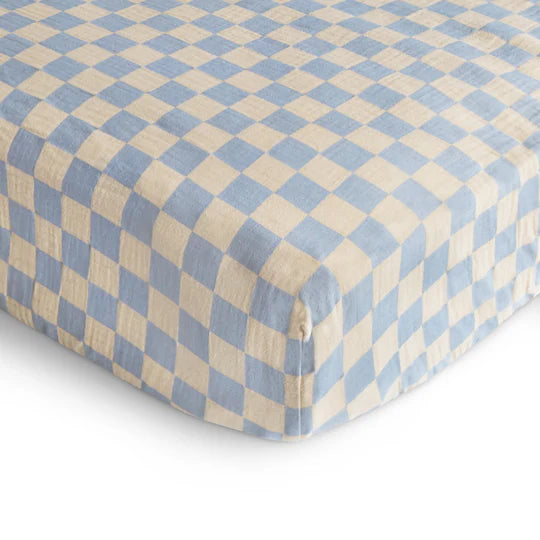 Drap contour pour bassinette | Carreaux bleus