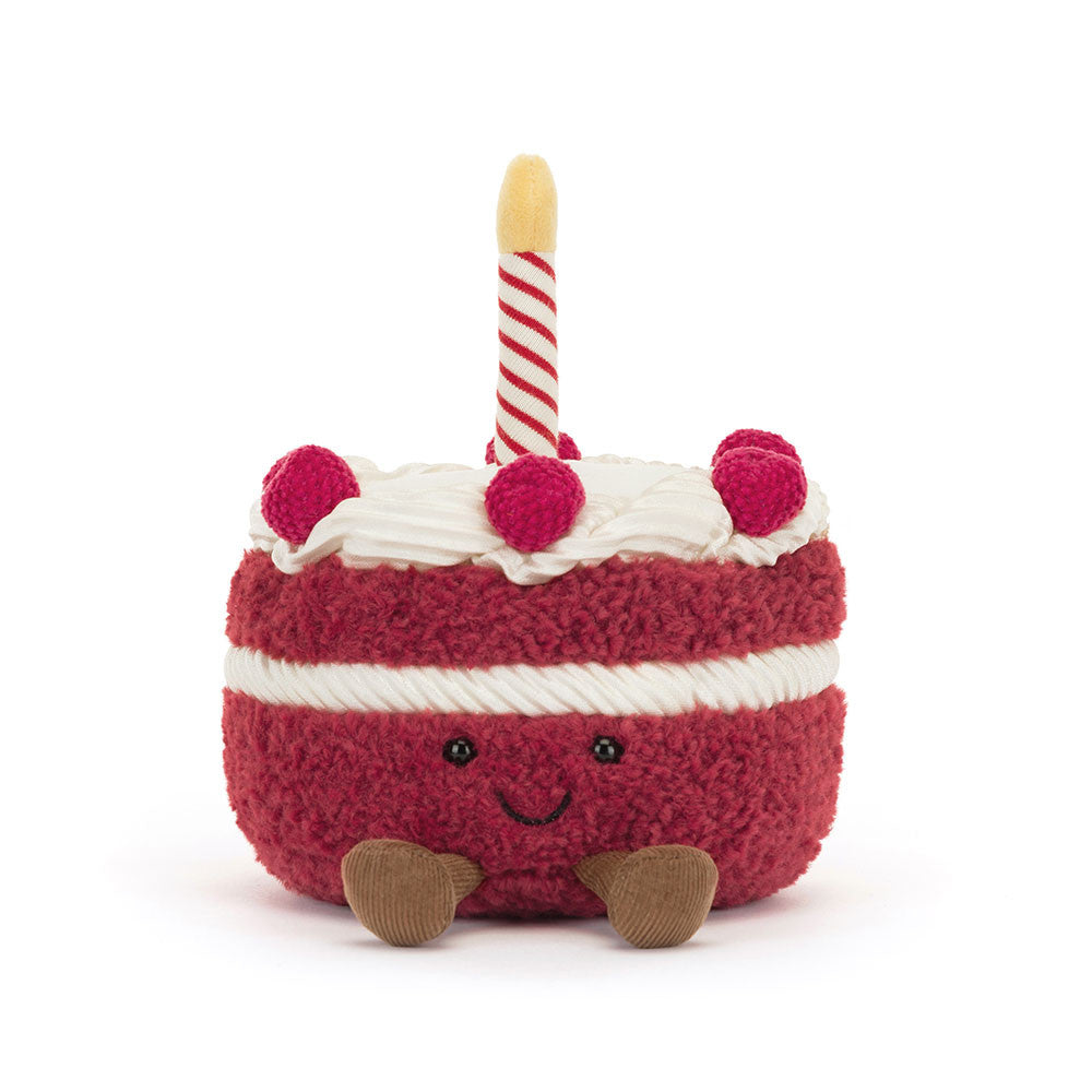 Peluche Jellycat Gâteau anniversaire une bougie rouge Chéri – Jellycat red Cheri Cake first anniversary plush – Olie & co
