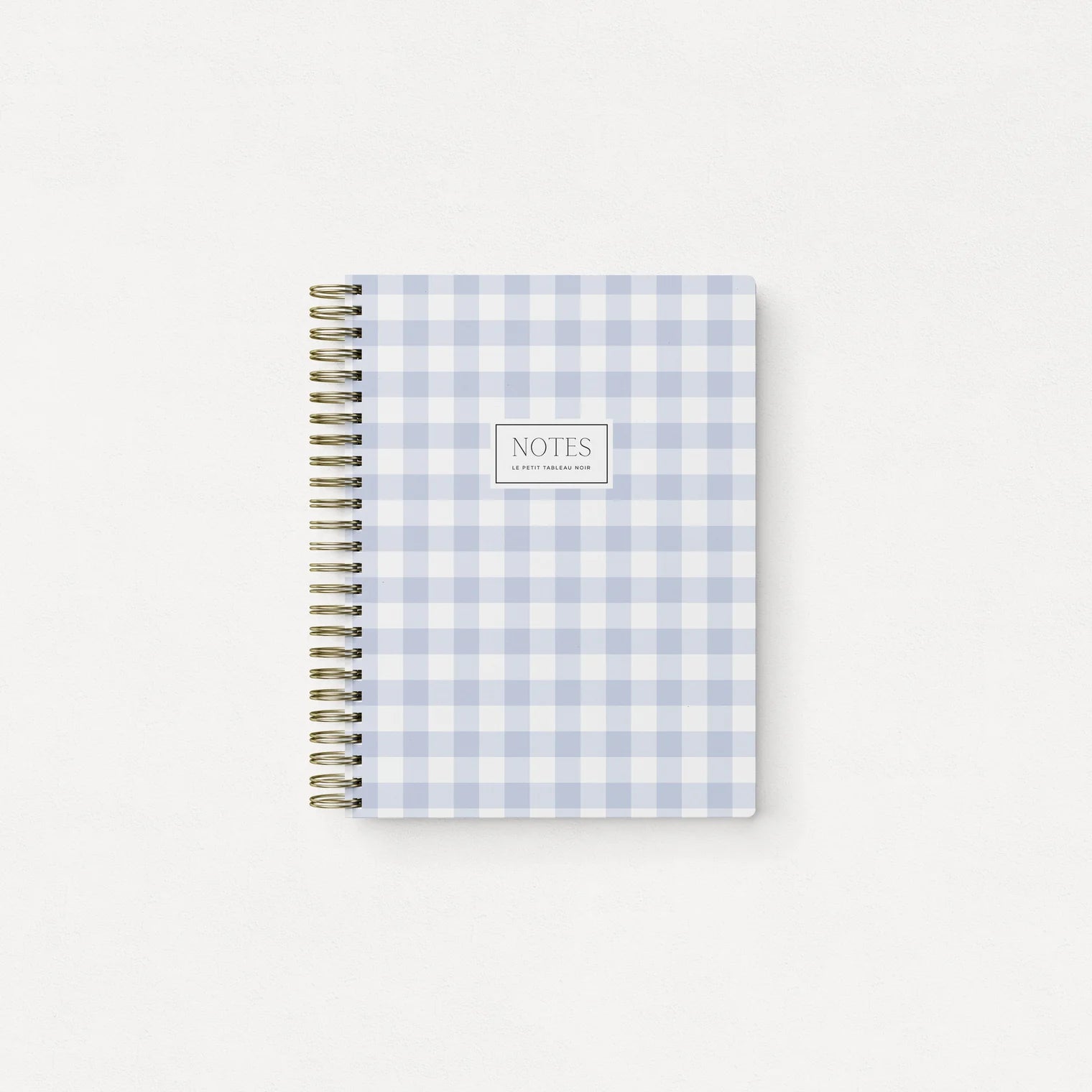 Le petit Tableau noir blue checkered notebook with hard cover and gold spiral binding - cahier de notes bleu à carreaux Le petit Tableau noir avec couverture rigide et anneaux dorés