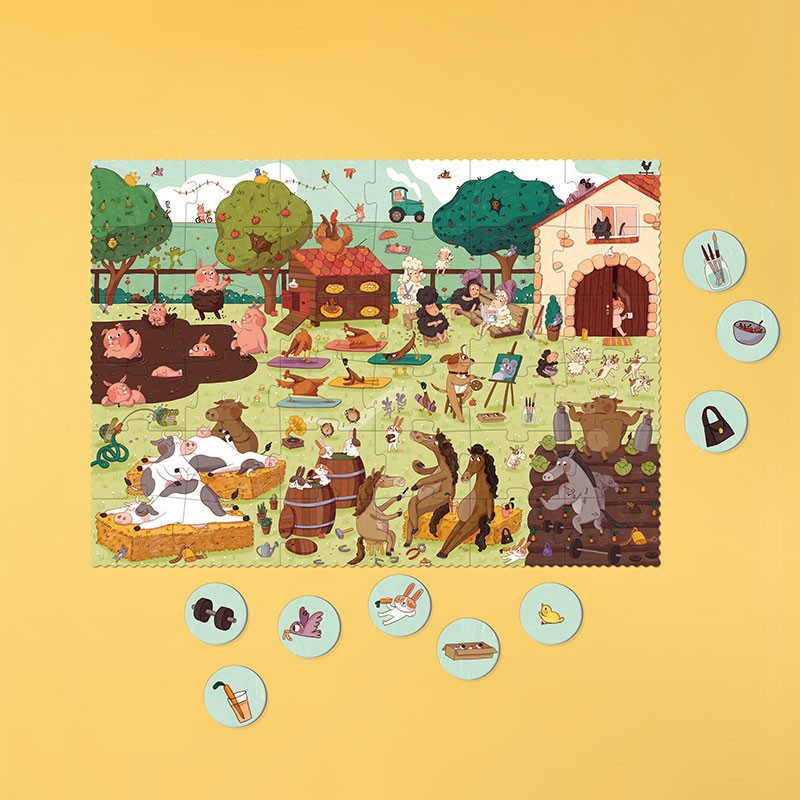 Puzzle ferme Farmtastic sur table – Farmtastic farm puzzle on table – Olie & co