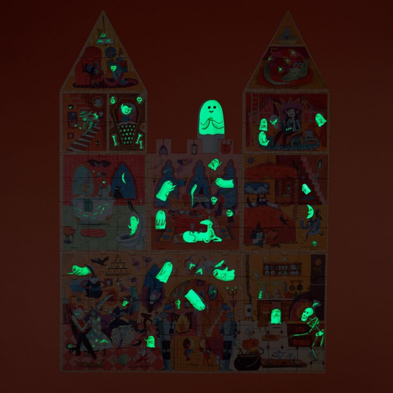 Puzzle Enchanted Londji 100 pièces château hanté avec fantômes qui brillent dans le noir - Londji Enchanted 100 piece puzzle haunted castle scene with glow in the dark ghosts