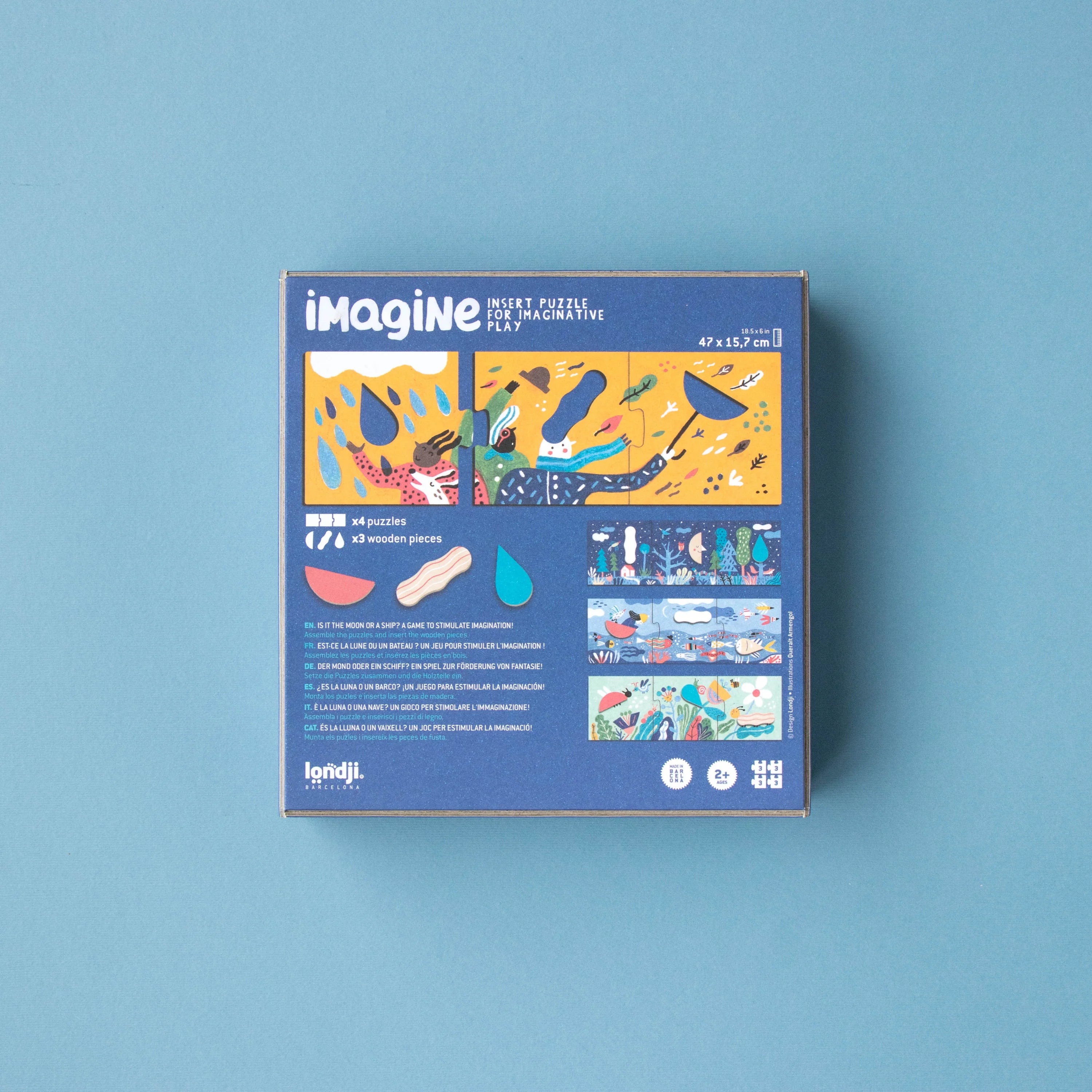 Ensemble de 4 puzzle 3 pièces avec inserts en bois | Imagine