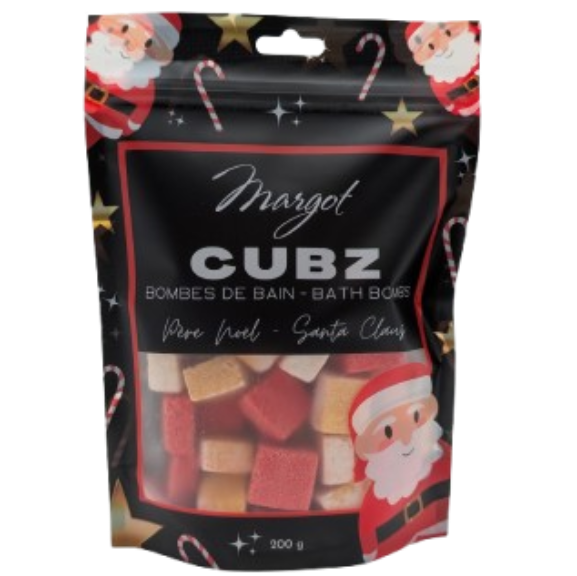 Cubes effervescents Père Noël Margot – cubes de bain colorés et parfumés aux baies rouges, parfaits pour un bain festif – Olie & Co