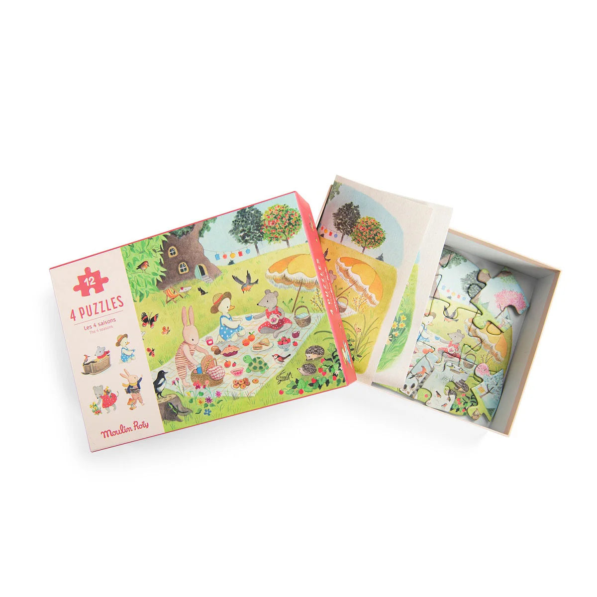 Mini puzzles saisons La grande Famille Moulin Roty – four seasons mini puzzles for kids by Moulin Roty – Olie & co