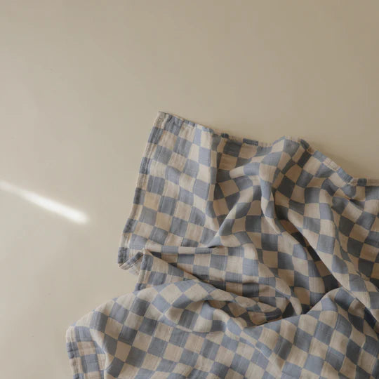 Organic Cotton Muslin Swaddle | Blue Check