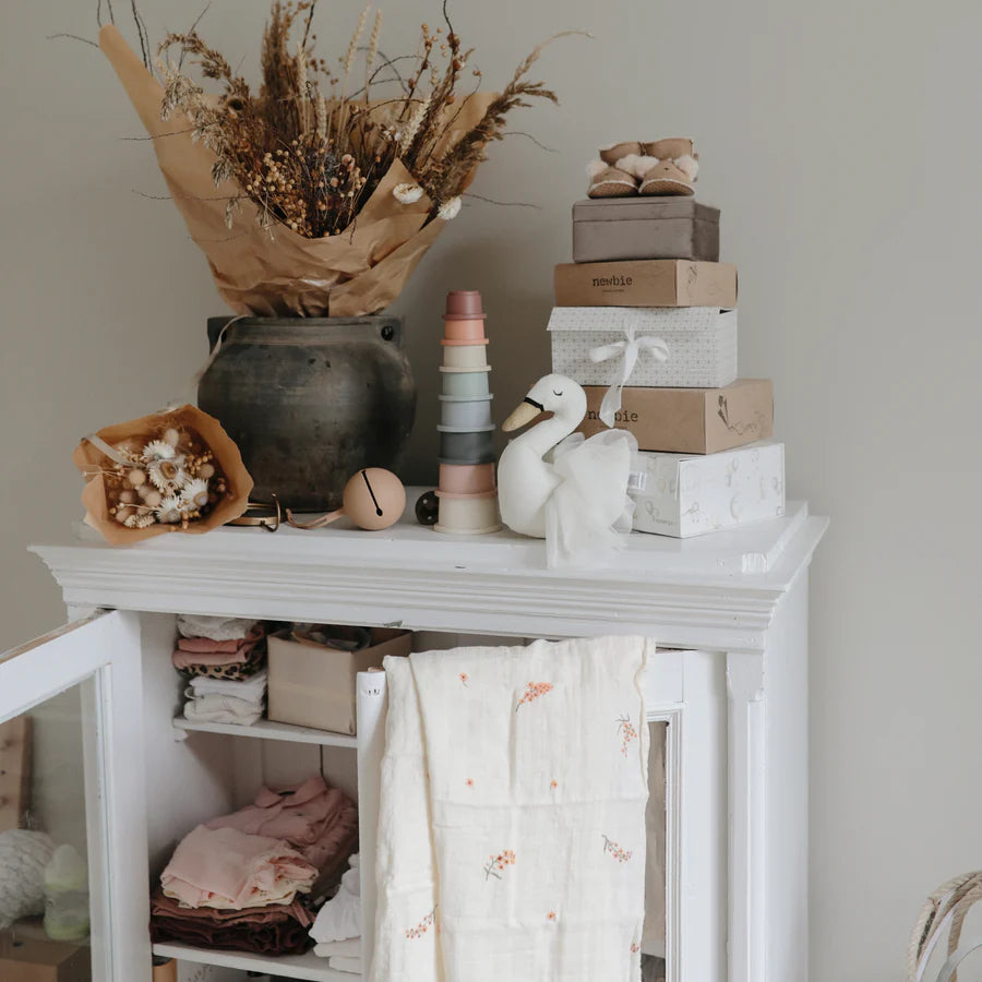 Mousseline en coton organique | Fleurs roses