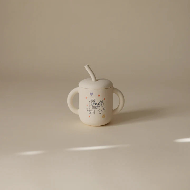 Verre d'apprentissage avec paille en silicone | Bluey x Mushie Ivoire