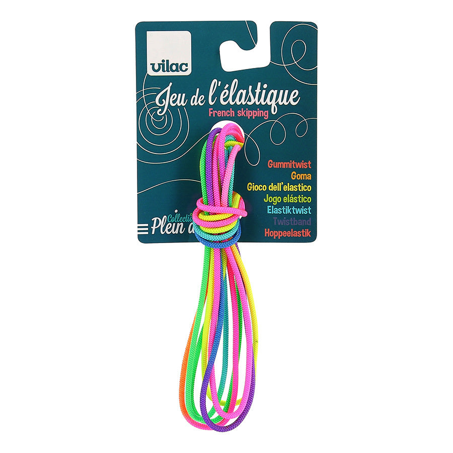 Jeu de l'élastique multicouleurs Vilac en boucle élastique colorée pour les jeux de cour et les activités extérieures - Vilac multicolour French skipping rope made from colourful elastic loop for playground games and outdoor fun
