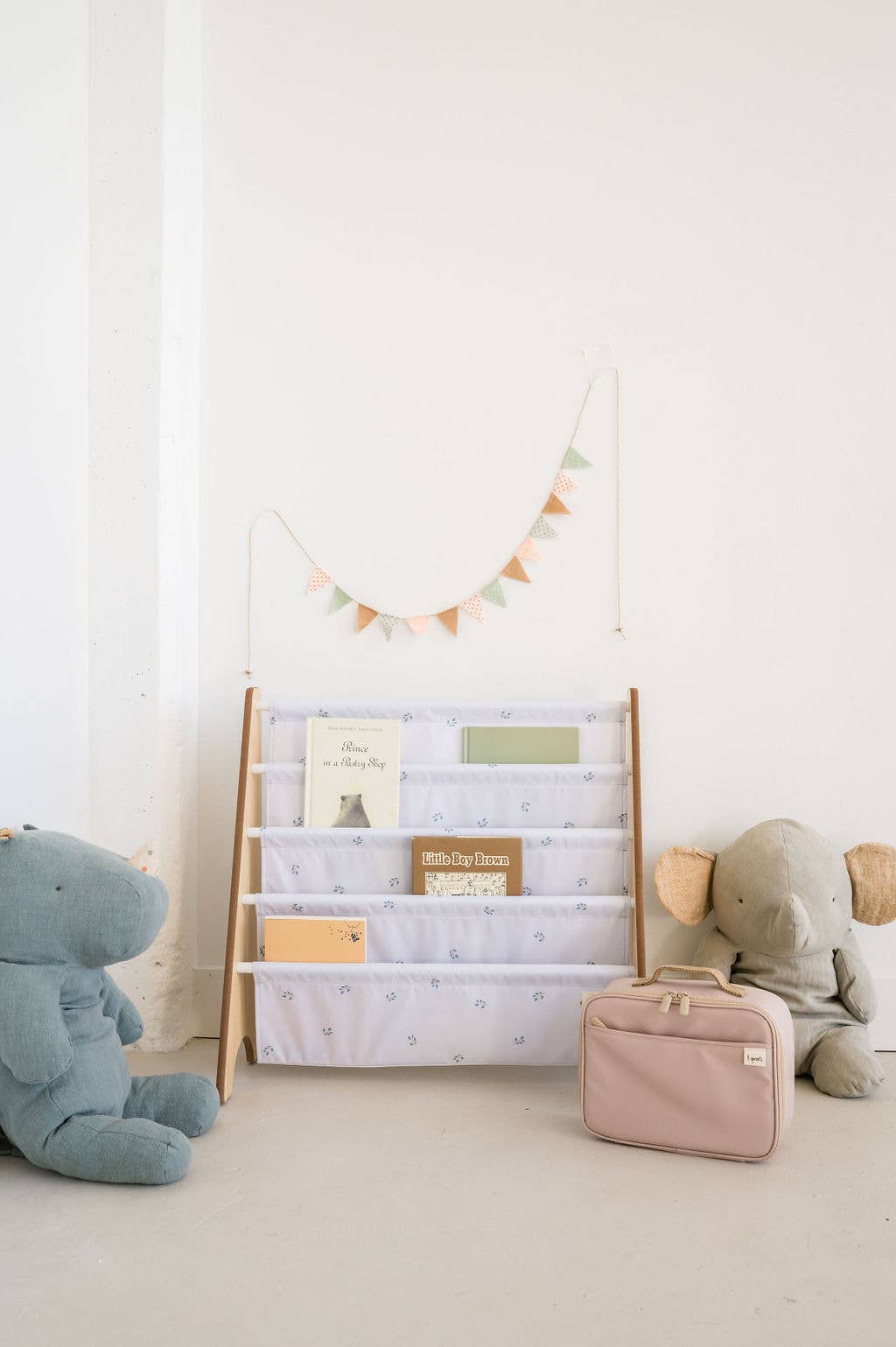 Porte-livres pour enfants en tissu recyclé - Couleurs bleuets: Myrtille ivoire