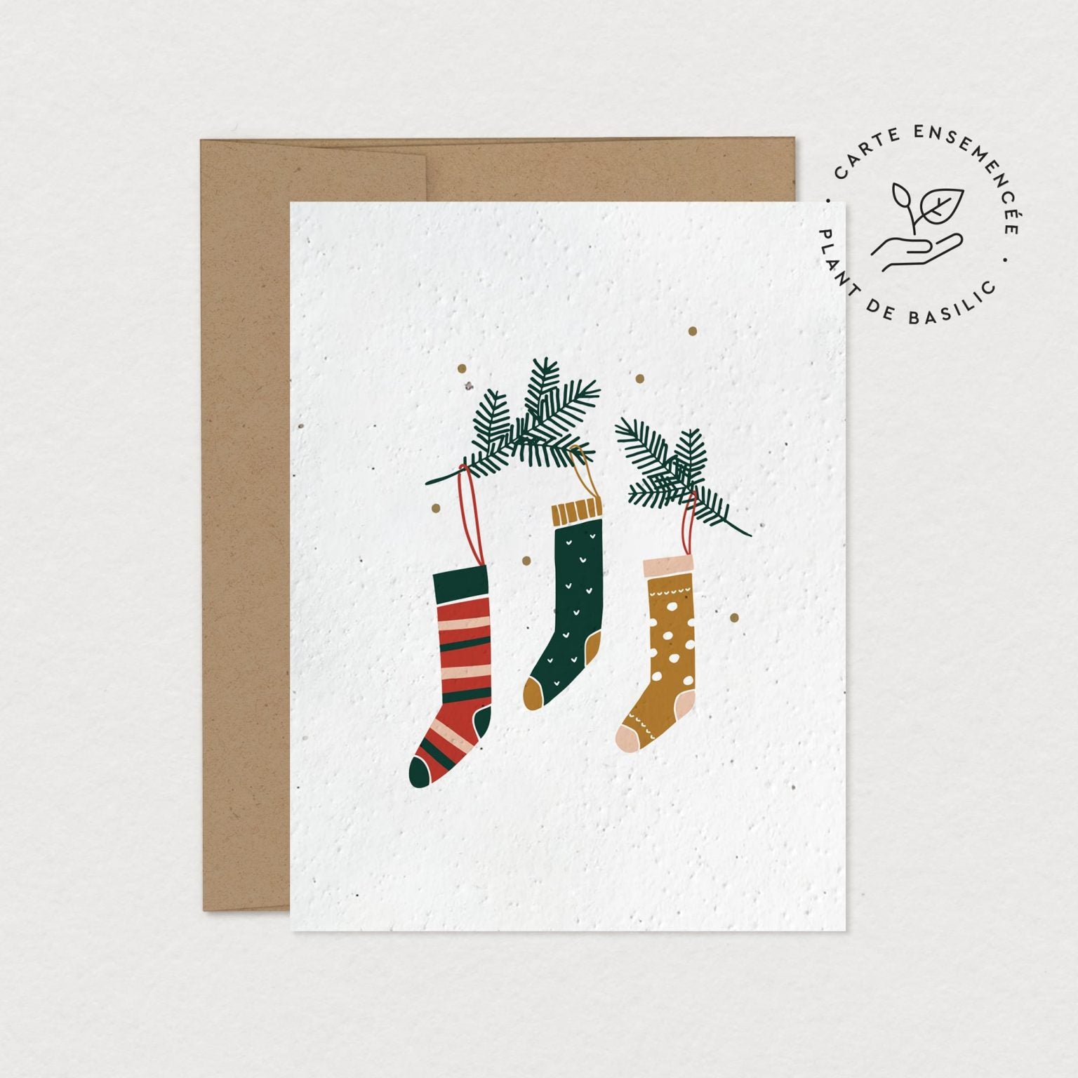 Seeded Greeting Card | Christmas stocking | Basil plant