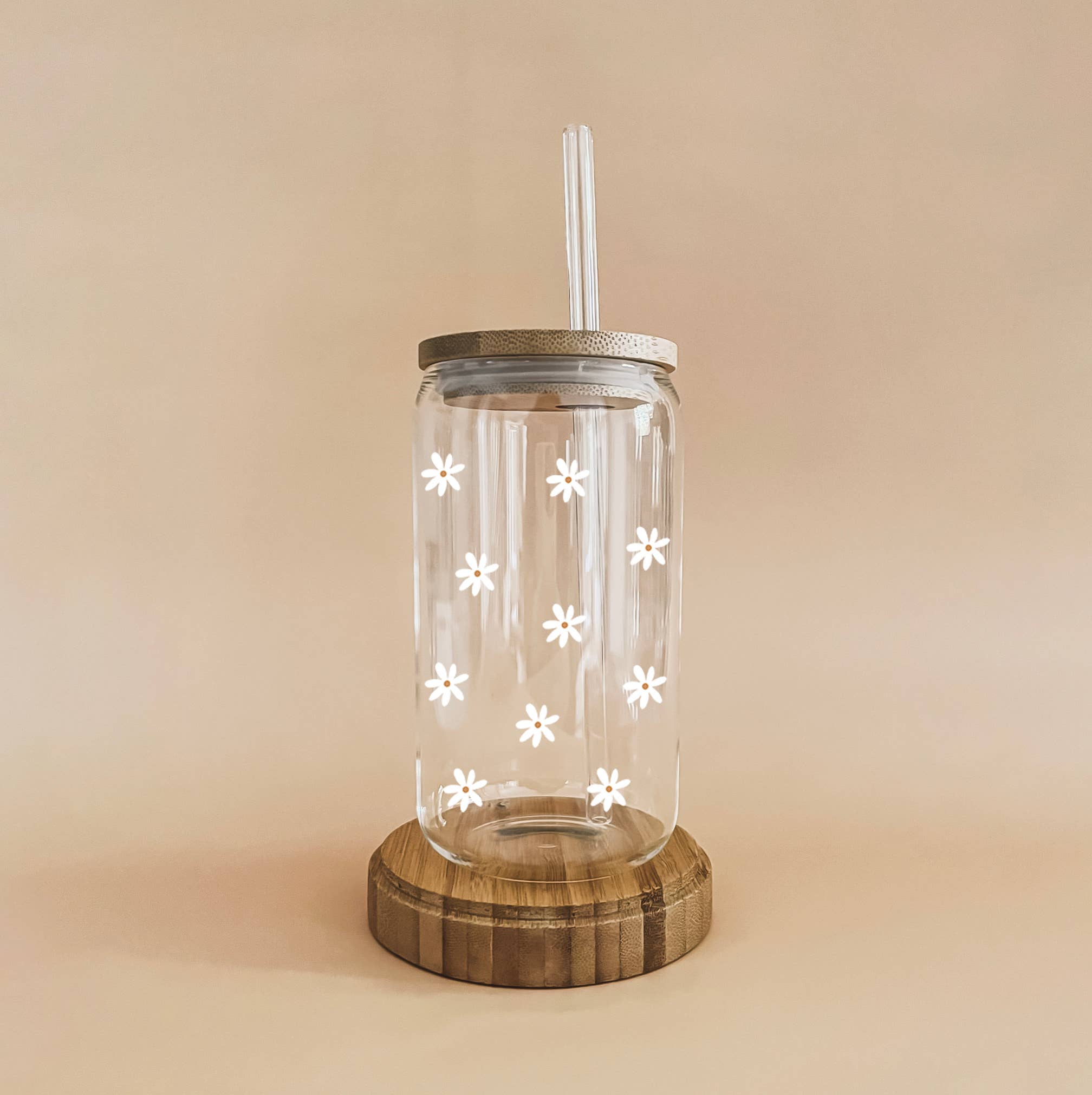 Verre boho avec paille | Mini daisy blanc