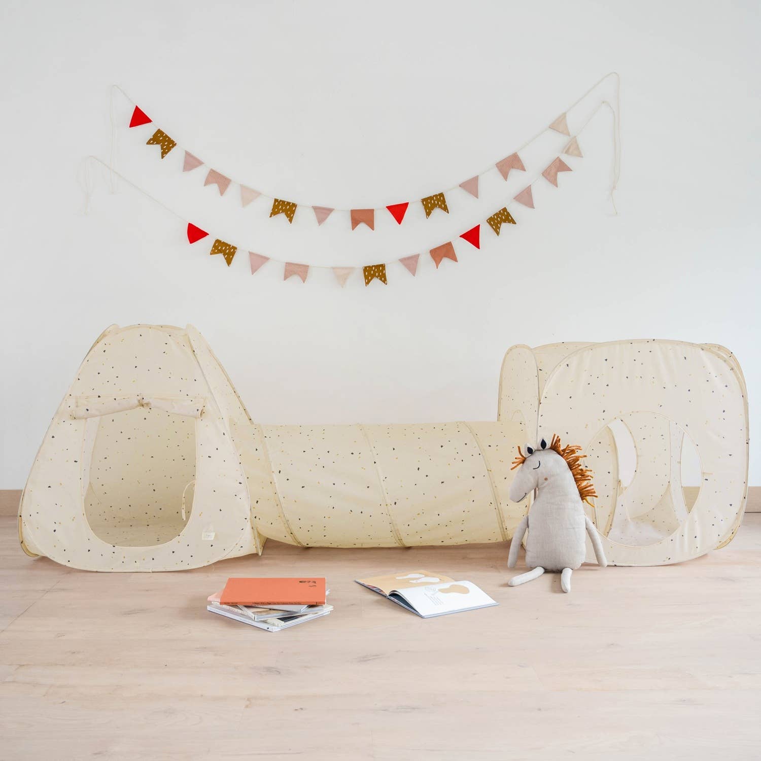 Recycled fabric 3-in-1 play tent & tunnel set | Terrazzo Beige