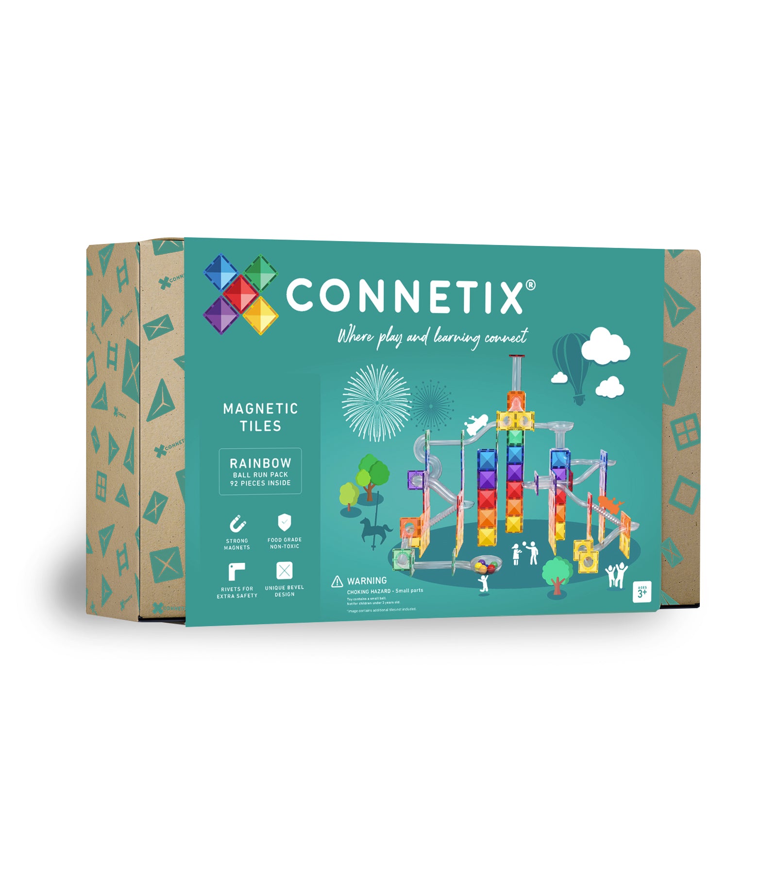 Tuiles magnétiques Connetix | Ensemble parcours de balles | Rainbow 92 pc