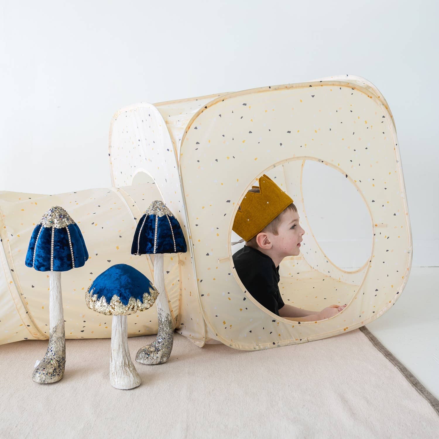 Recycled fabric 3-in-1 play tent & tunnel set | Terrazzo Beige