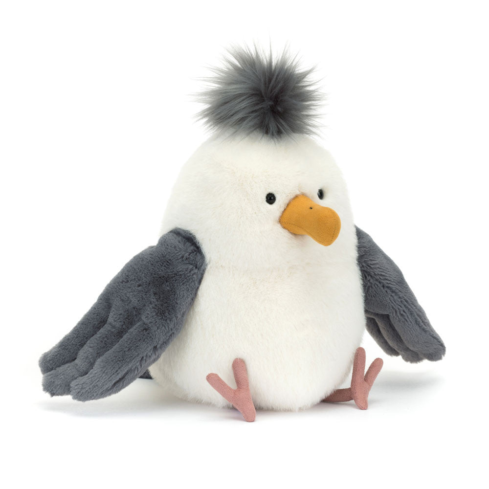 Chip Seagull Jellycat – peluche goéland drôle et rare, douce et de collection, disponible chez Olie & co Montréal -Jellycat Chip Seagull – funny and rare collectible seagull plush, ultra-soft, available at Olie & co Montreal