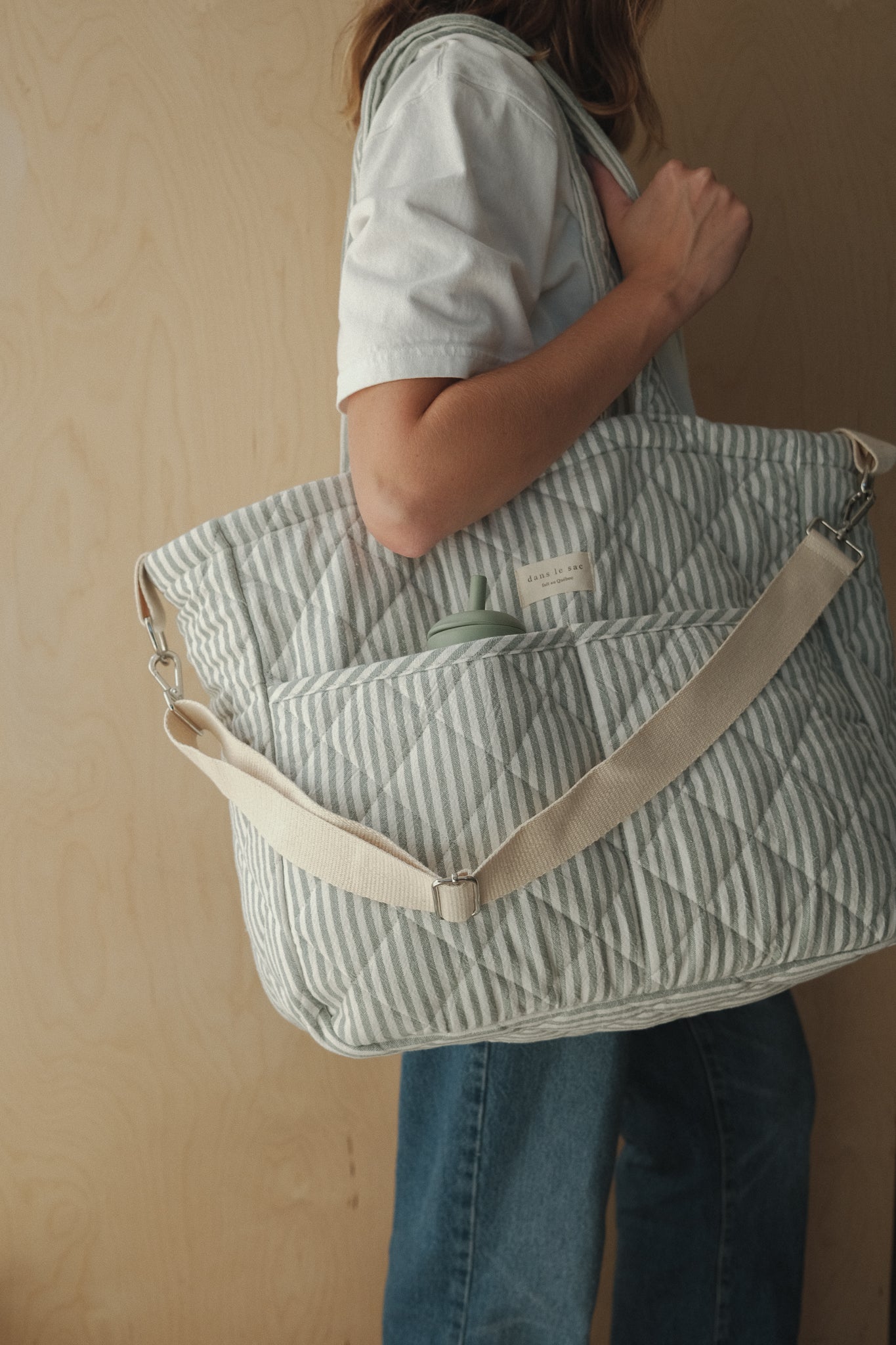 Sac à couches en coton biologique | Ligné sauge