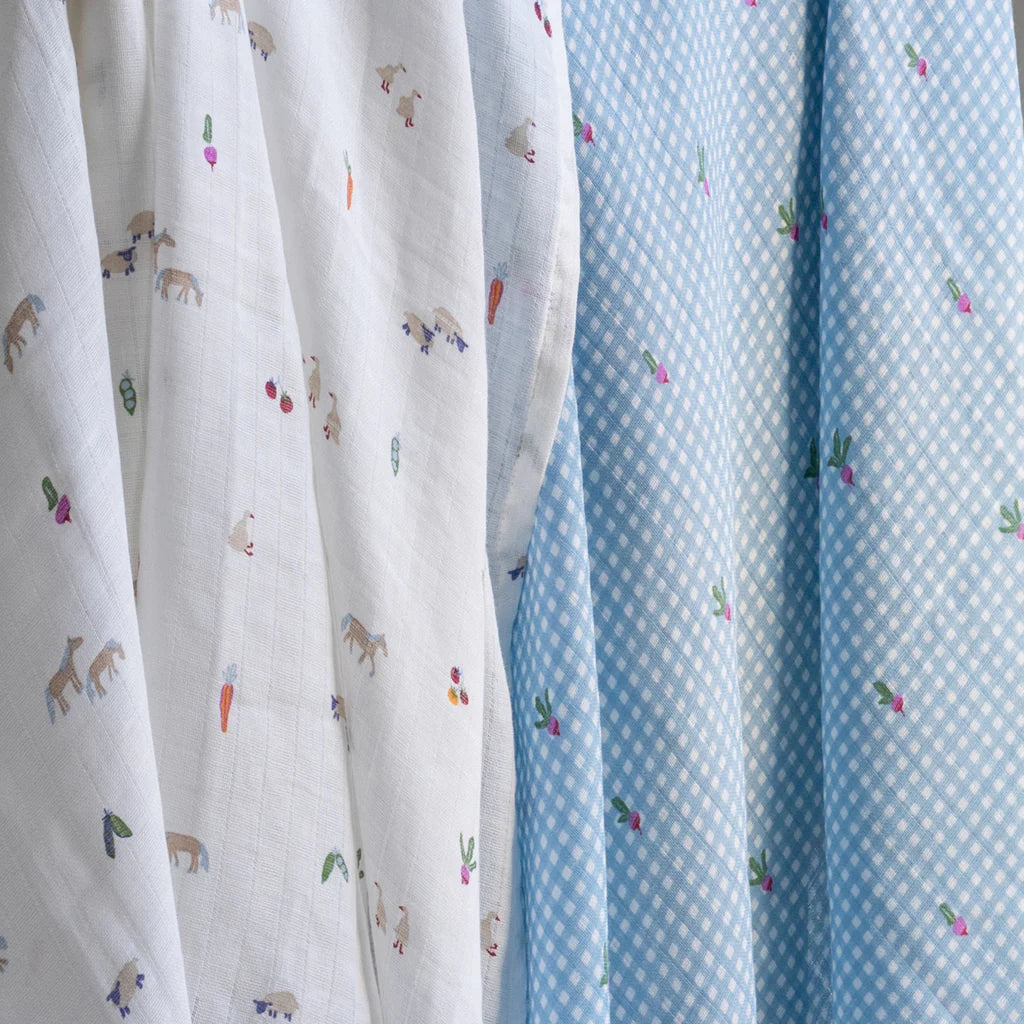 Duo mousselines coton organique | Petite ferme & radis