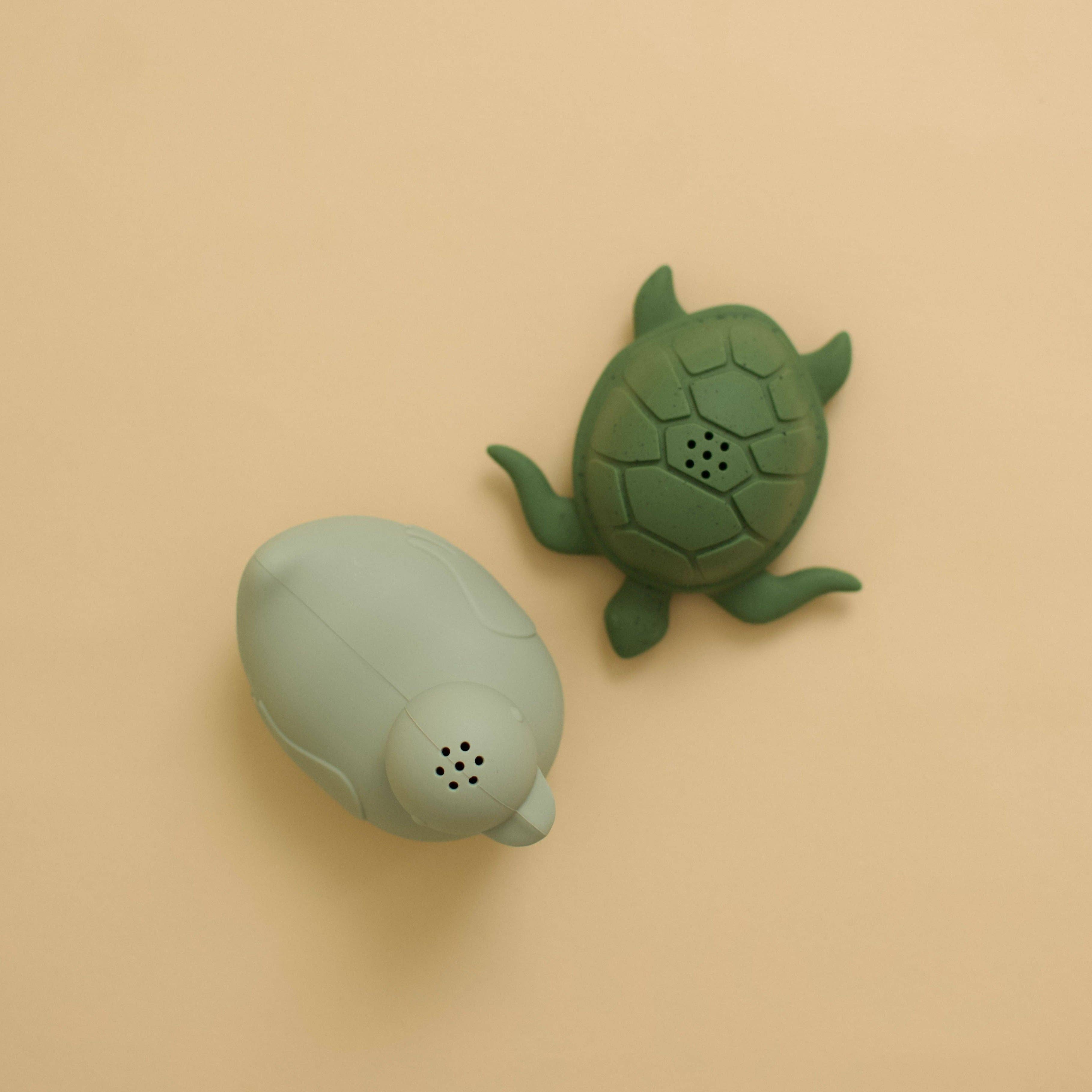 Duo de jouets de bain | Canard & tortue | Sauge et vert feuille