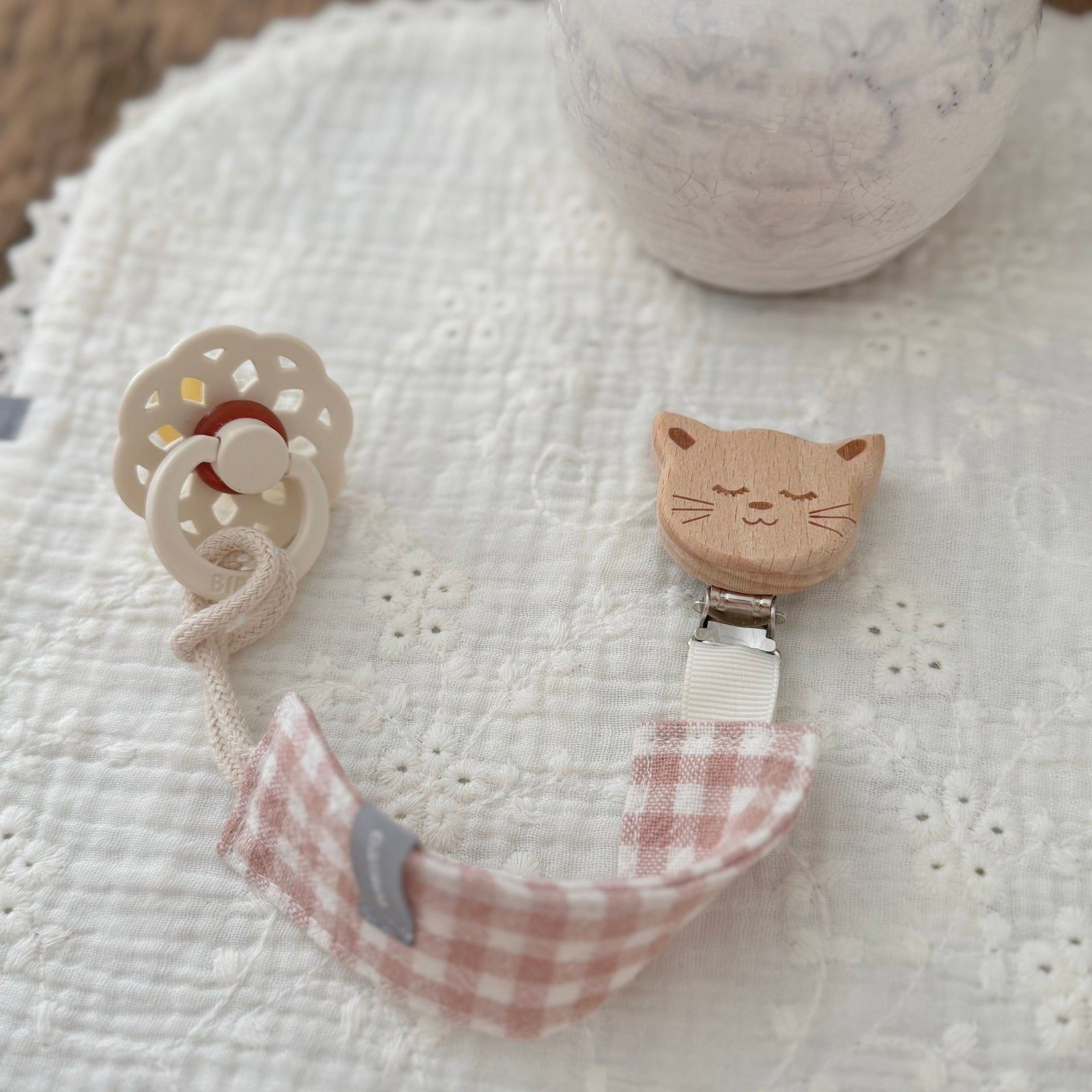 Attache-suce en coton | Vichy rose