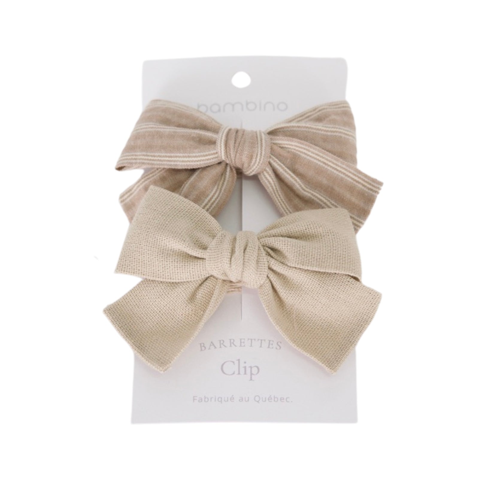 Duo de barrettes en tissu pour enfants | Beige & beige ligné
