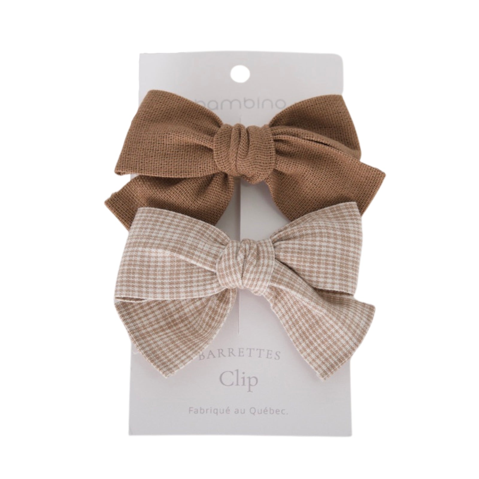 Duo de barrettes en tissu pour enfants | Marron & beige vichy