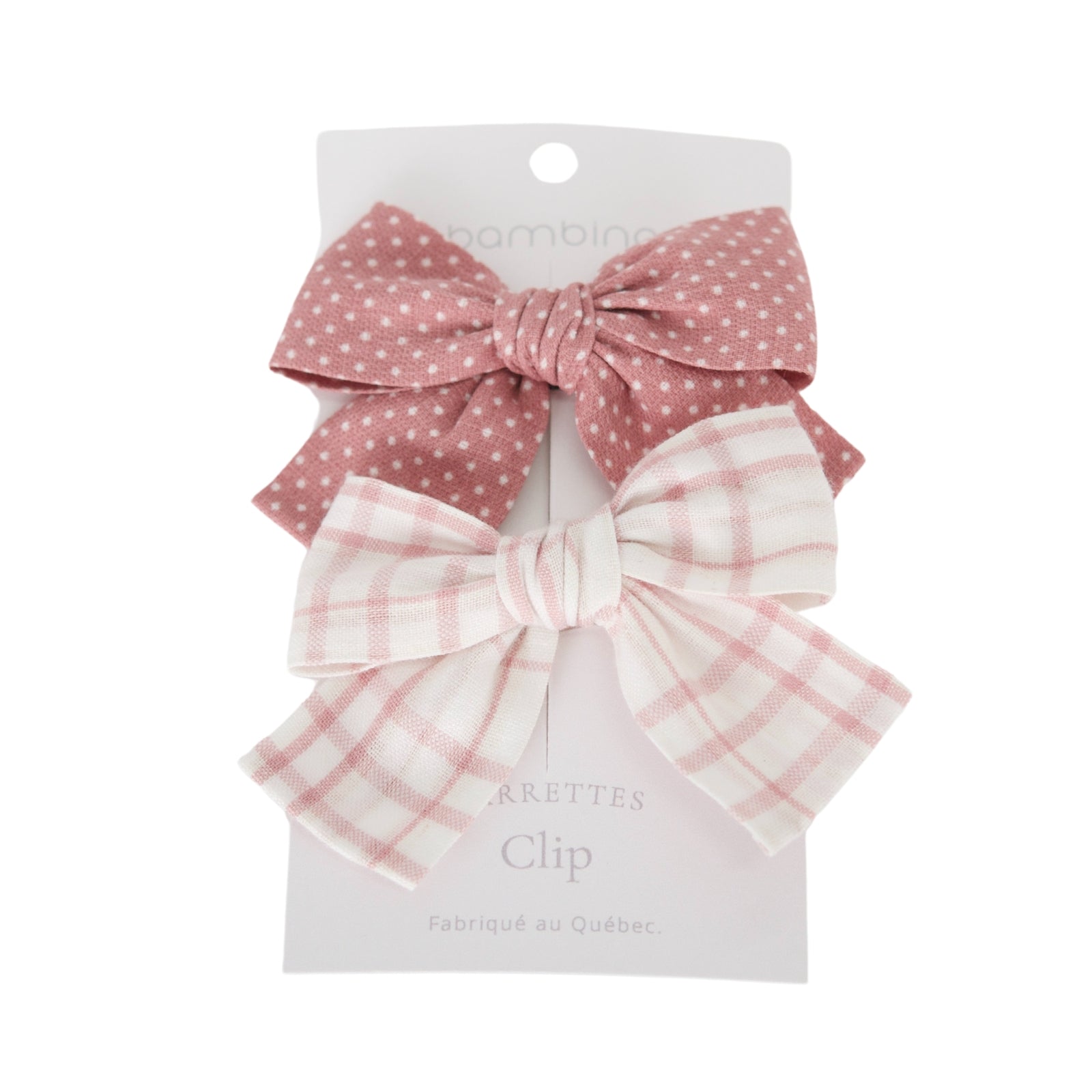 Duo de barrettes en tissu pour enfants | Rose à pois & Crème vichy