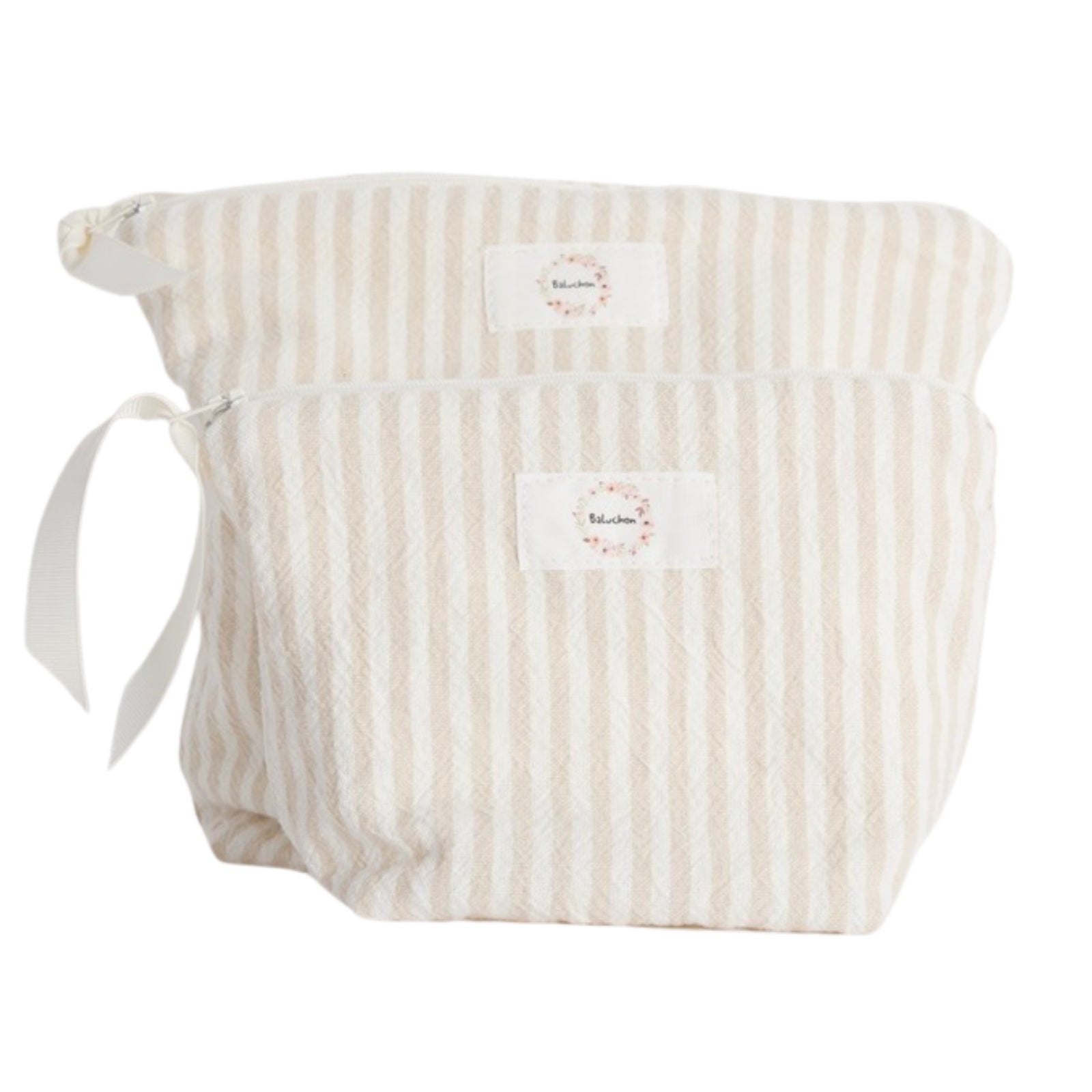 Trousse en coton | Beige ligné