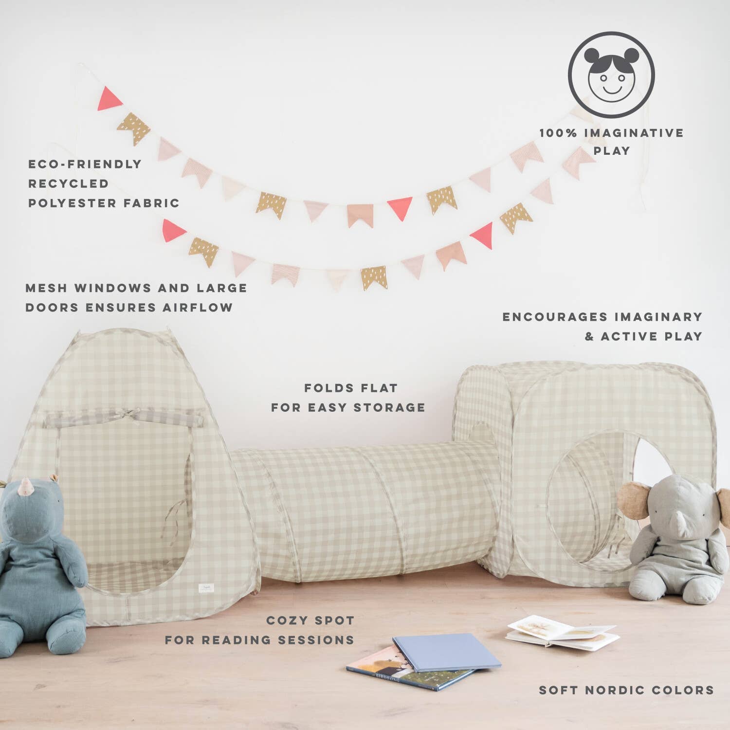 Recycled fabric 3-in-1 play tent & tunnel set | Terrazzo Beige
