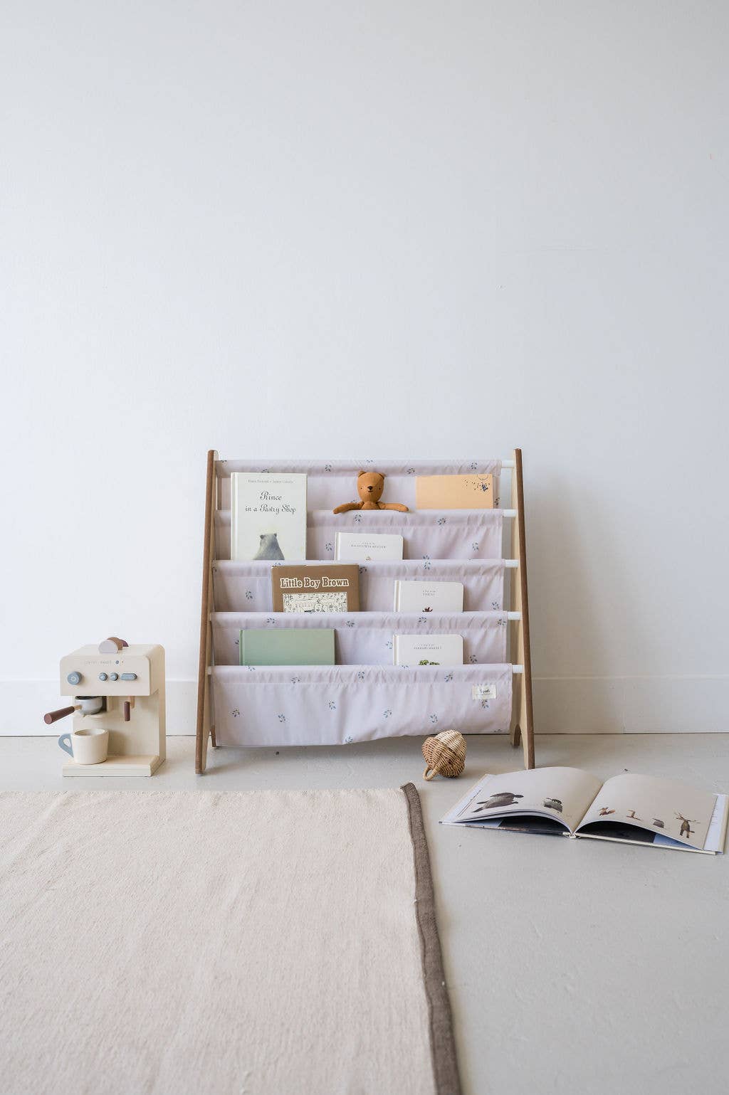Porte-livres pour enfants en tissu recyclé - Couleurs bleuets: Myrtille ivoire
