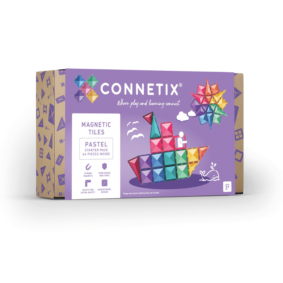 Tuiles magnétiques Connetix | Pastel starter pack | 64 pc