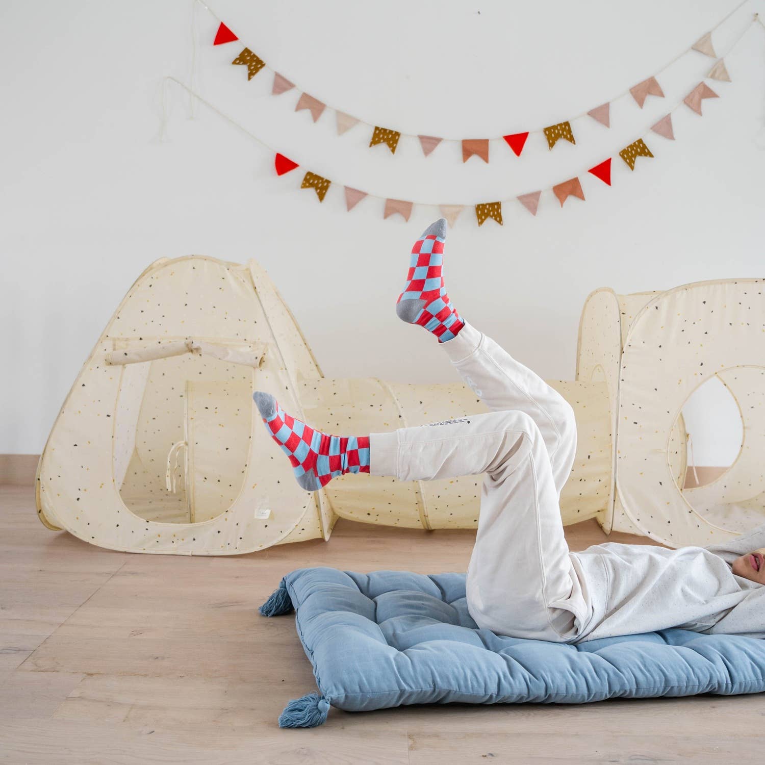 Recycled fabric 3-in-1 play tent & tunnel set | Terrazzo Beige