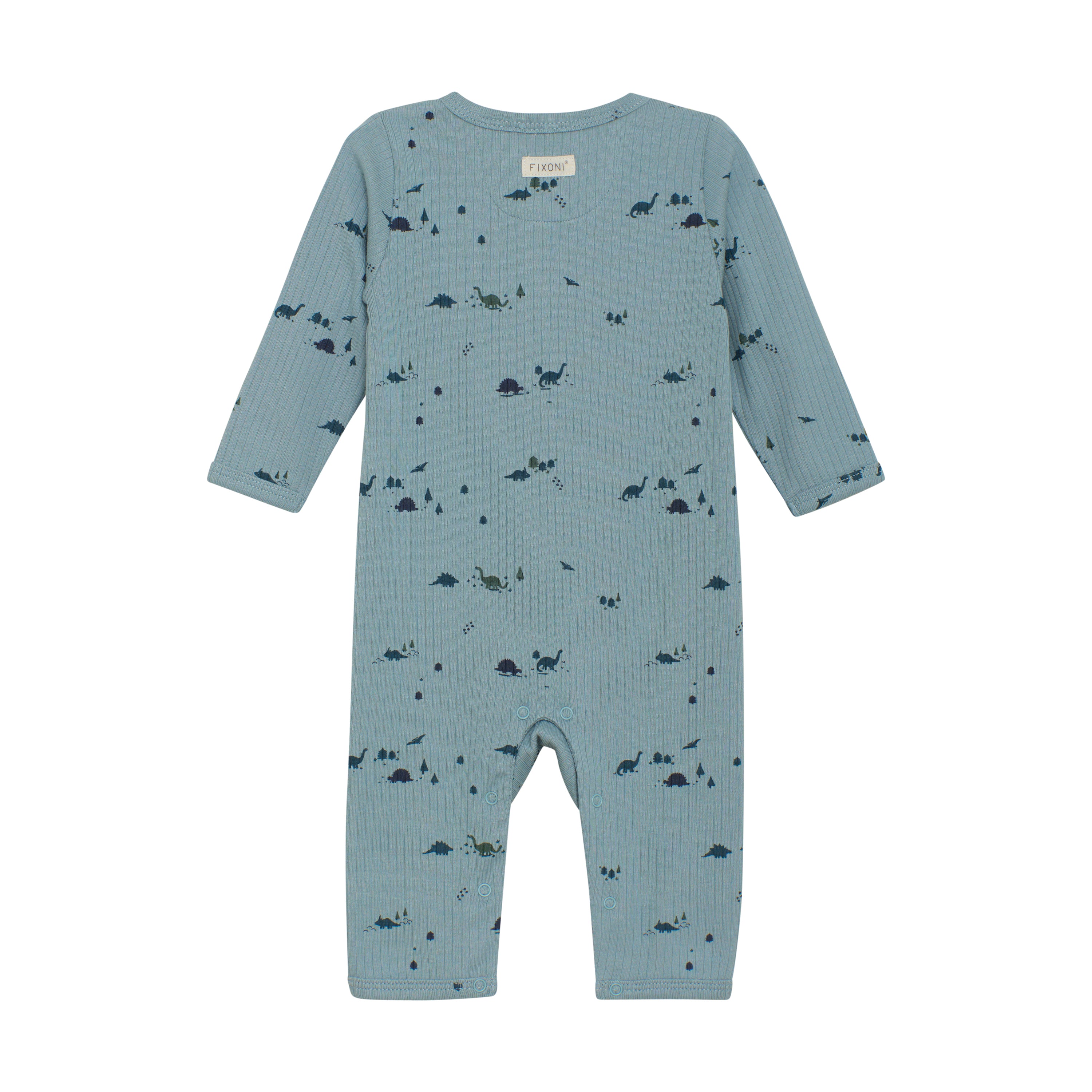 Barboteuse Dinos Fixoni – barboteuse bébé côtelée douce et certifiée OEKO-TEX®, imprimé dinosaures, Olie & co