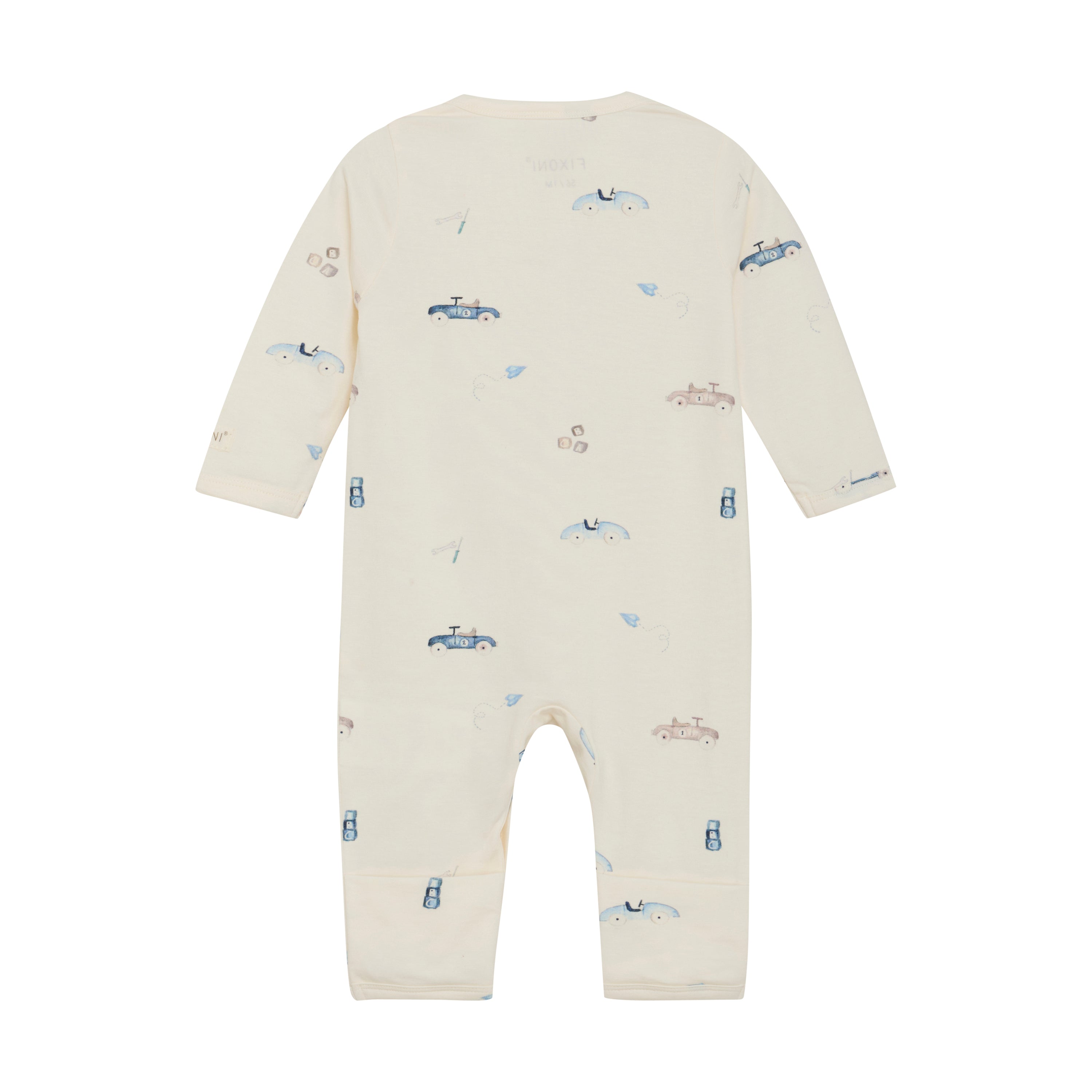 Barboteuse Tencel Voitures vintage sur fond crème Fixoni – douce, respirante et confortable, imprimé rétro, Olie & co