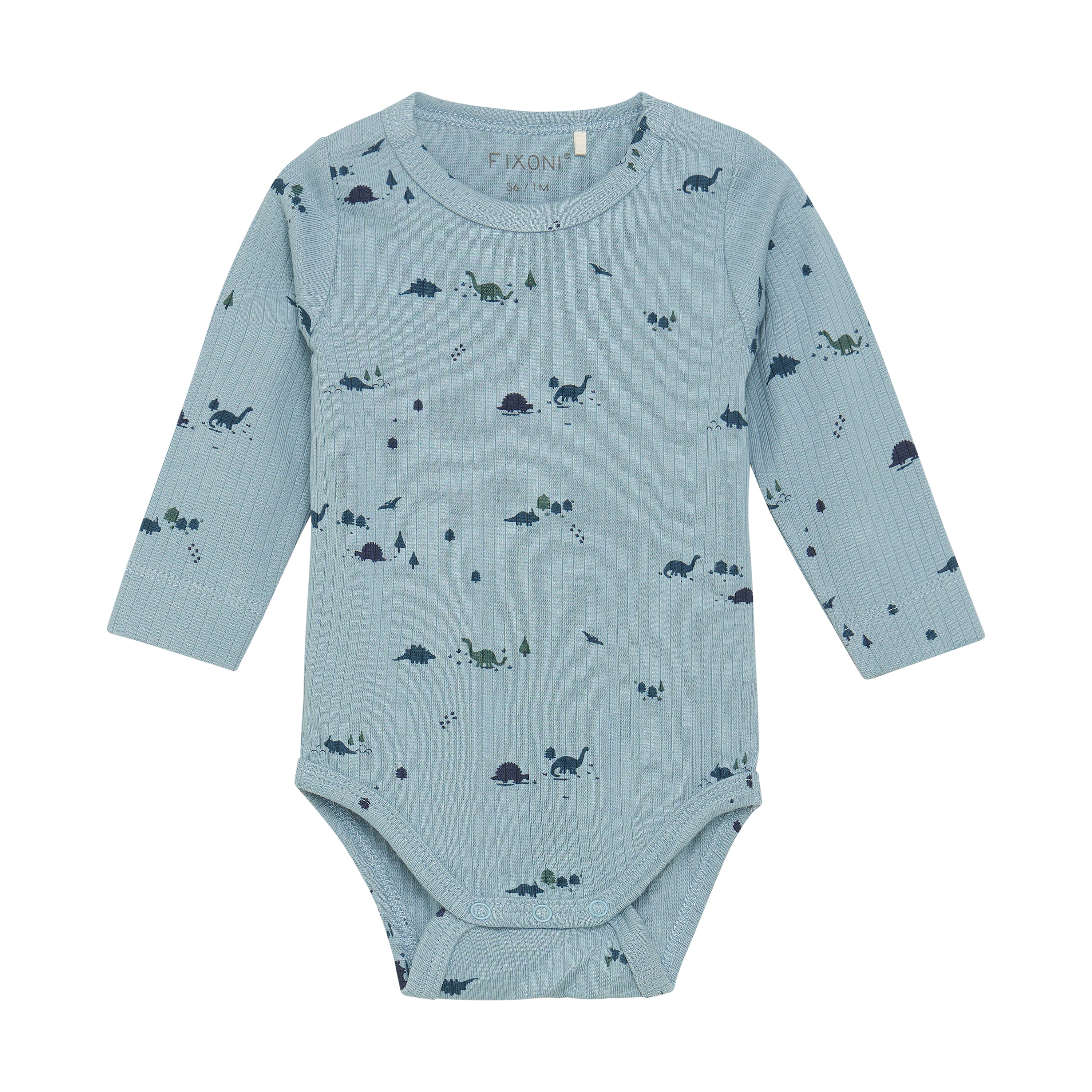 Cache-couche Dinos Fixoni – body bébé à manches longues doux et certifié OEKO-TEX®, imprimé dinosaures, Olie & co