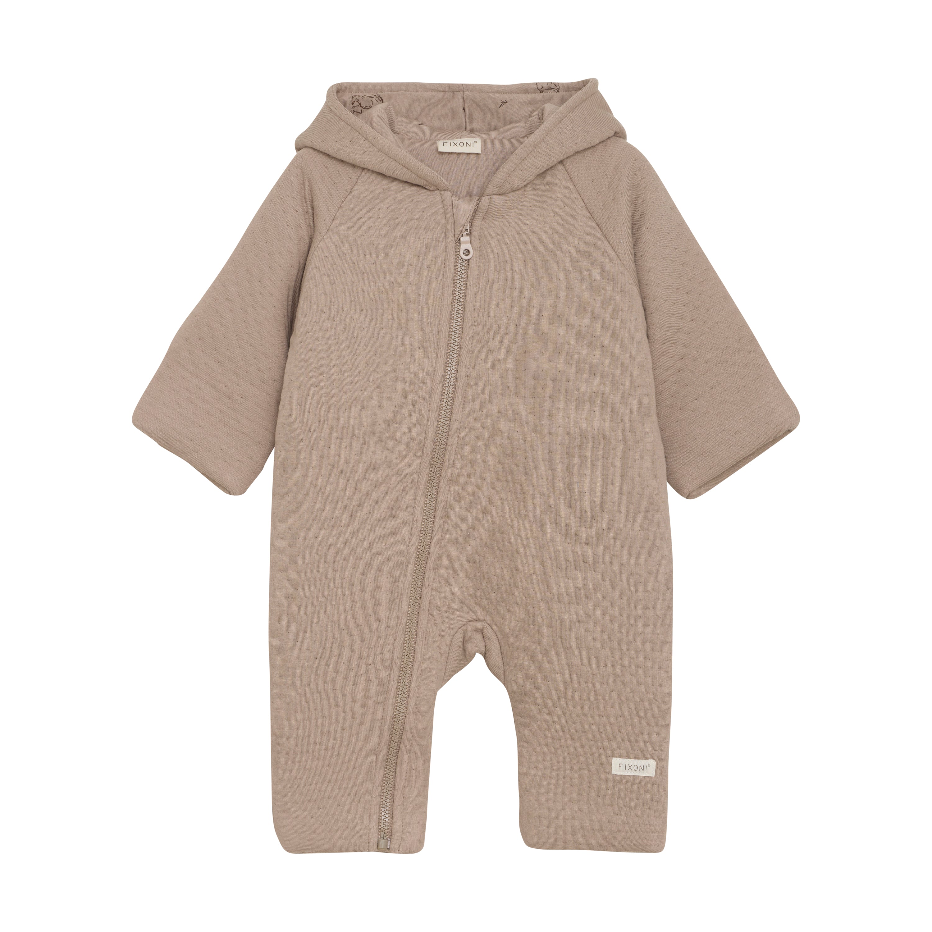 Combinaison Mocha Fixoni – combinaison extérieure bébé douce avec doublure oursons, capuche et fermeture diagonale, certifiée OEKO-TEX®, Olie & co