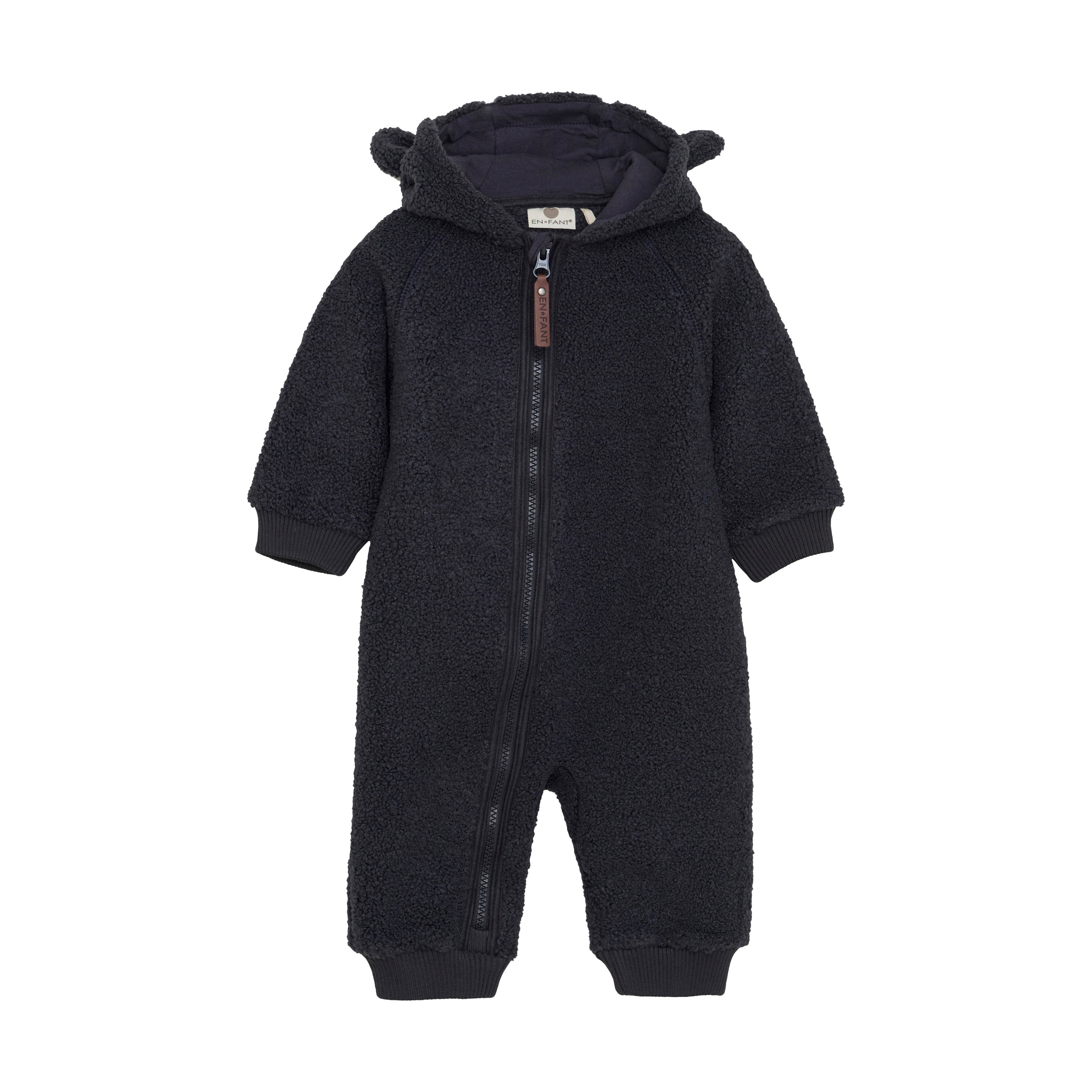 Combinaison extérieure Fixoni en teddy bleu marin – douce et chaude, avec capuche oreilles d’ourson, Olie & co