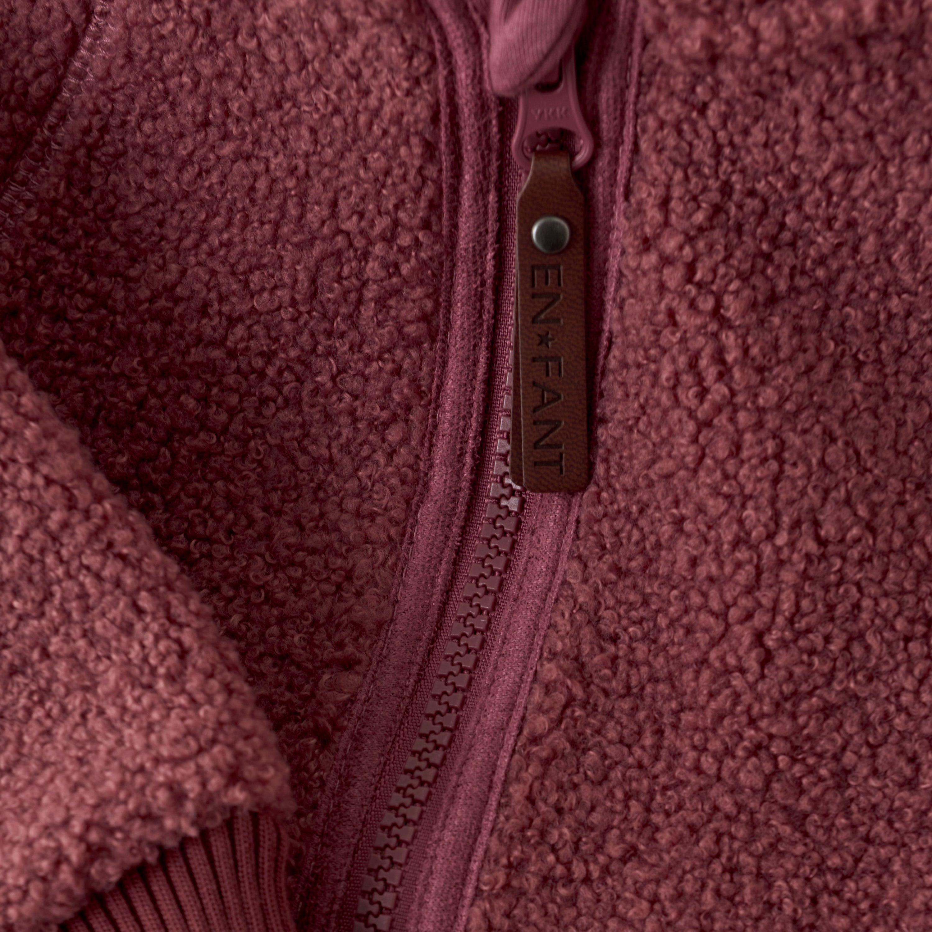 Combinaison extérieure Fixoni en teddy bourgogne – avec capuche oreilles d’ourson, douce et chaude, Olie & co