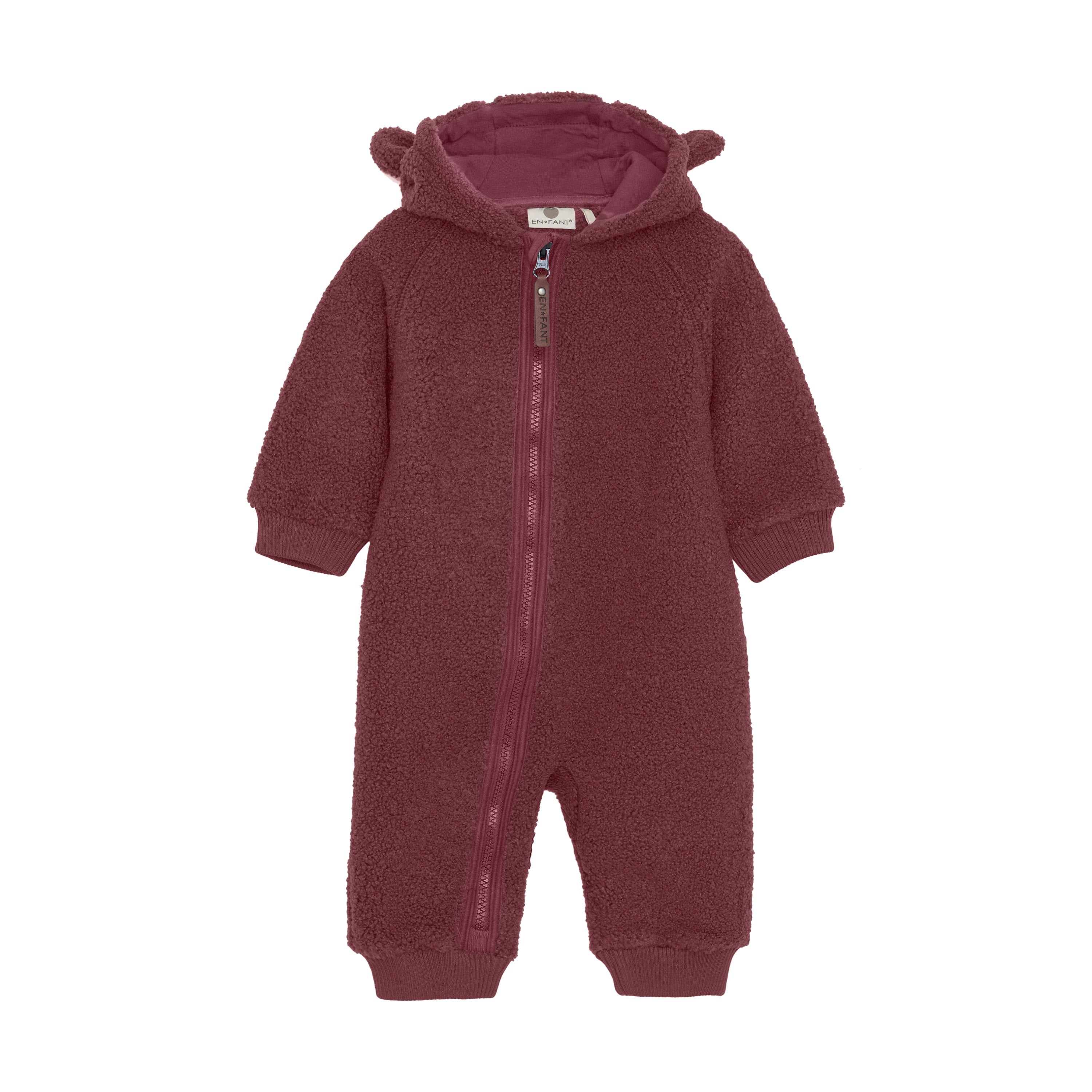 Combinaison extérieure Fixoni en teddy bourgogne – avec capuche oreilles d’ourson, douce et chaude, Olie & co